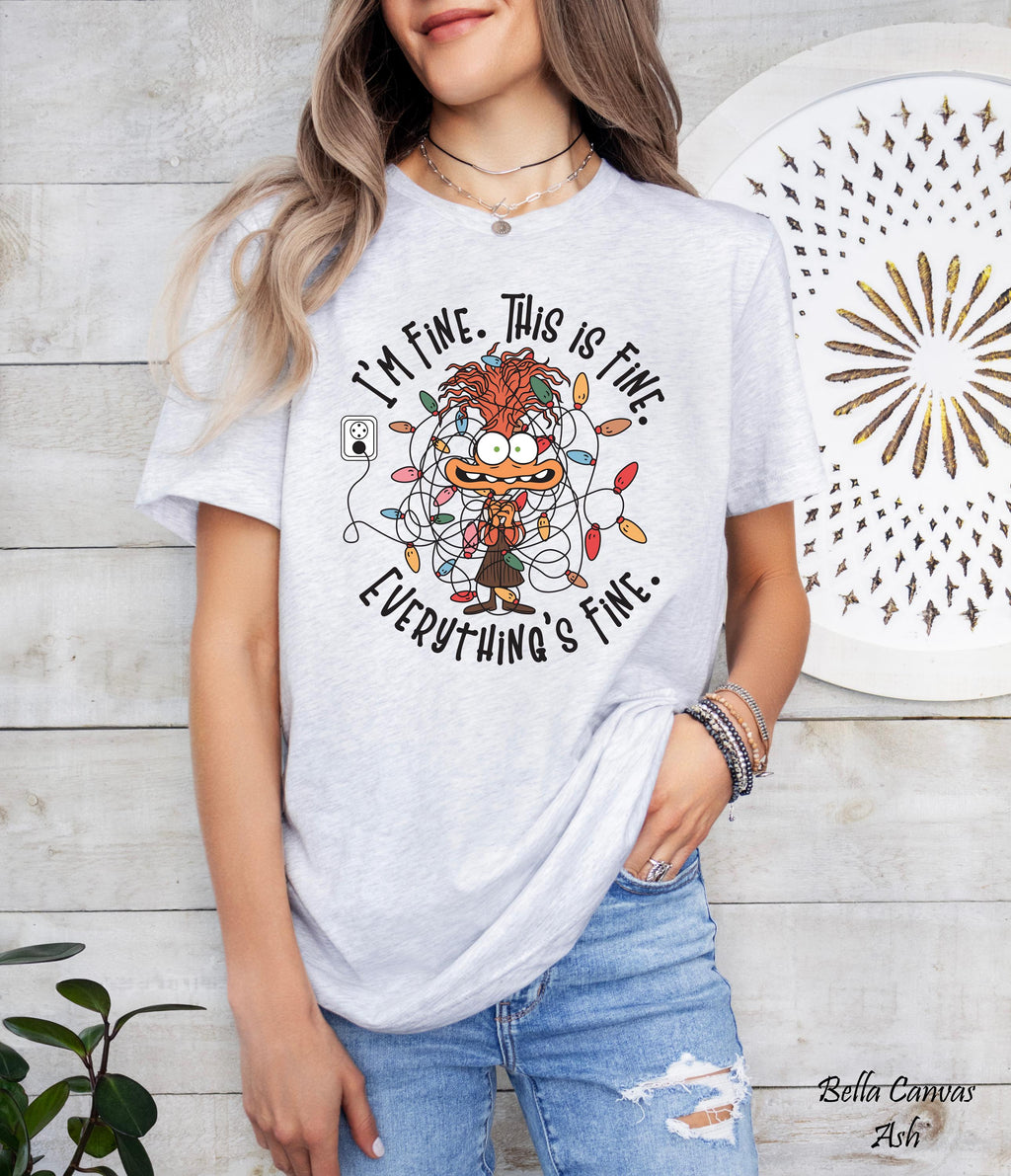 Disney Anxiety Christmas Shirt, I’m Fine Everything is Fine Shirt,Inside Out 2 Christmas Shirt, Inside Out Characters Shirt, Family Xmas Tee