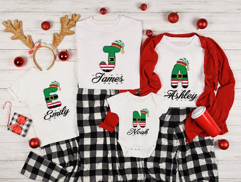 Personalized Doodle Alphabet Xmas Shirt, Custom Christmas Family Shirt with Name, Family Christmas Name Shirt, Funny Christmas 2026 Gift