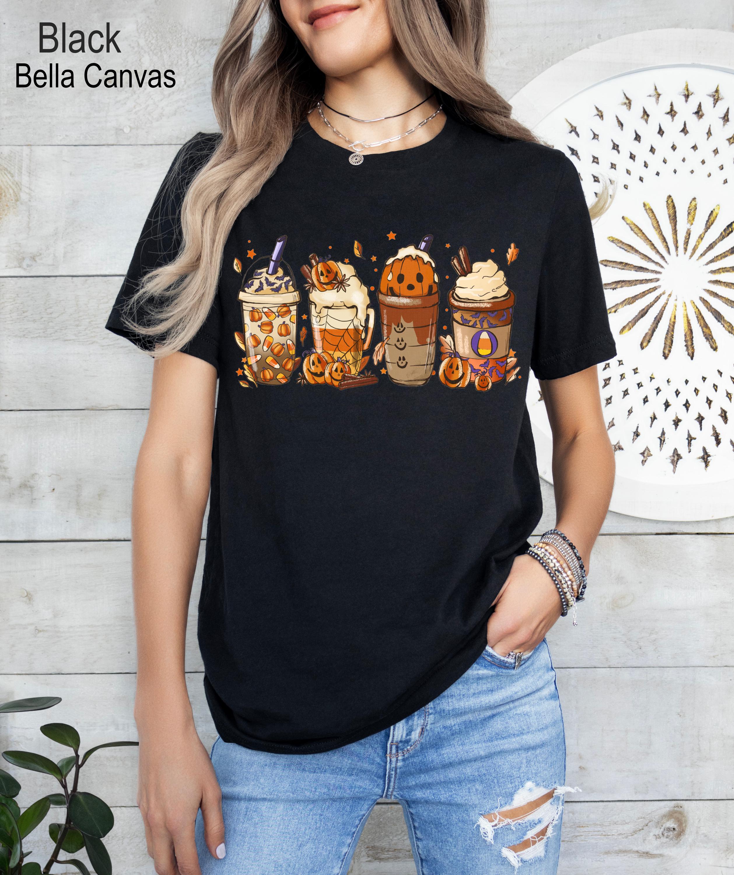 Fall Coffee Halloween Shirt,Autumn Tee, Pumpkin Spice Coffee Latte Tee,  Gift for Fall Coffee Lover, Spooky Season Tee, Thanksgiving Shirt