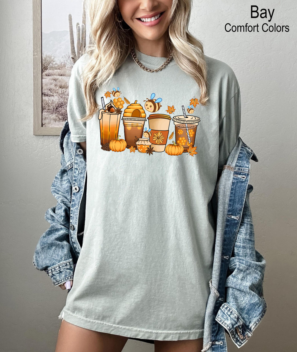 Fall Coffee Halloween Shirt,Autumn Tee, Pumpkin Spice Coffee Latte Tee,  Gift for Fall Coffee Lover, Spooky Season Tee, Thanksgiving Shirt