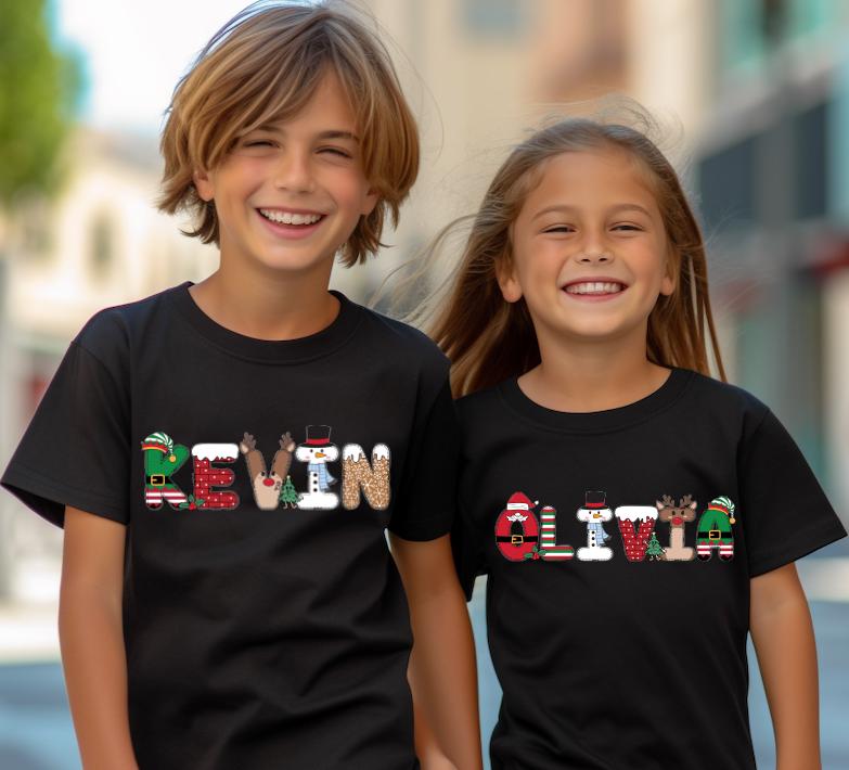 Matching Family Christmas Tee - Custom Name, Soft Cotton