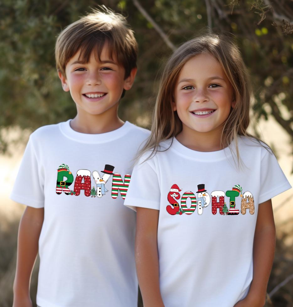 Matching Family Christmas Tee - Custom Name, Soft Cotton
