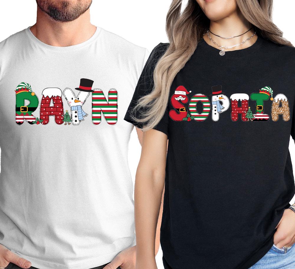Matching Family Christmas Tee - Custom Name, Soft Cotton