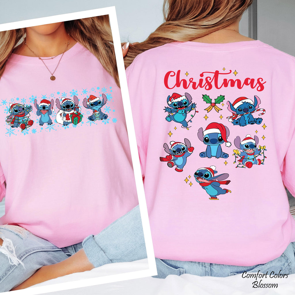 Disney Stitch Christmas Shirt, Disney Santa Stitch Christmas Lights Shirt, Disneyland Family Christmas Trip Gift, Festive Family Xmas Tees
