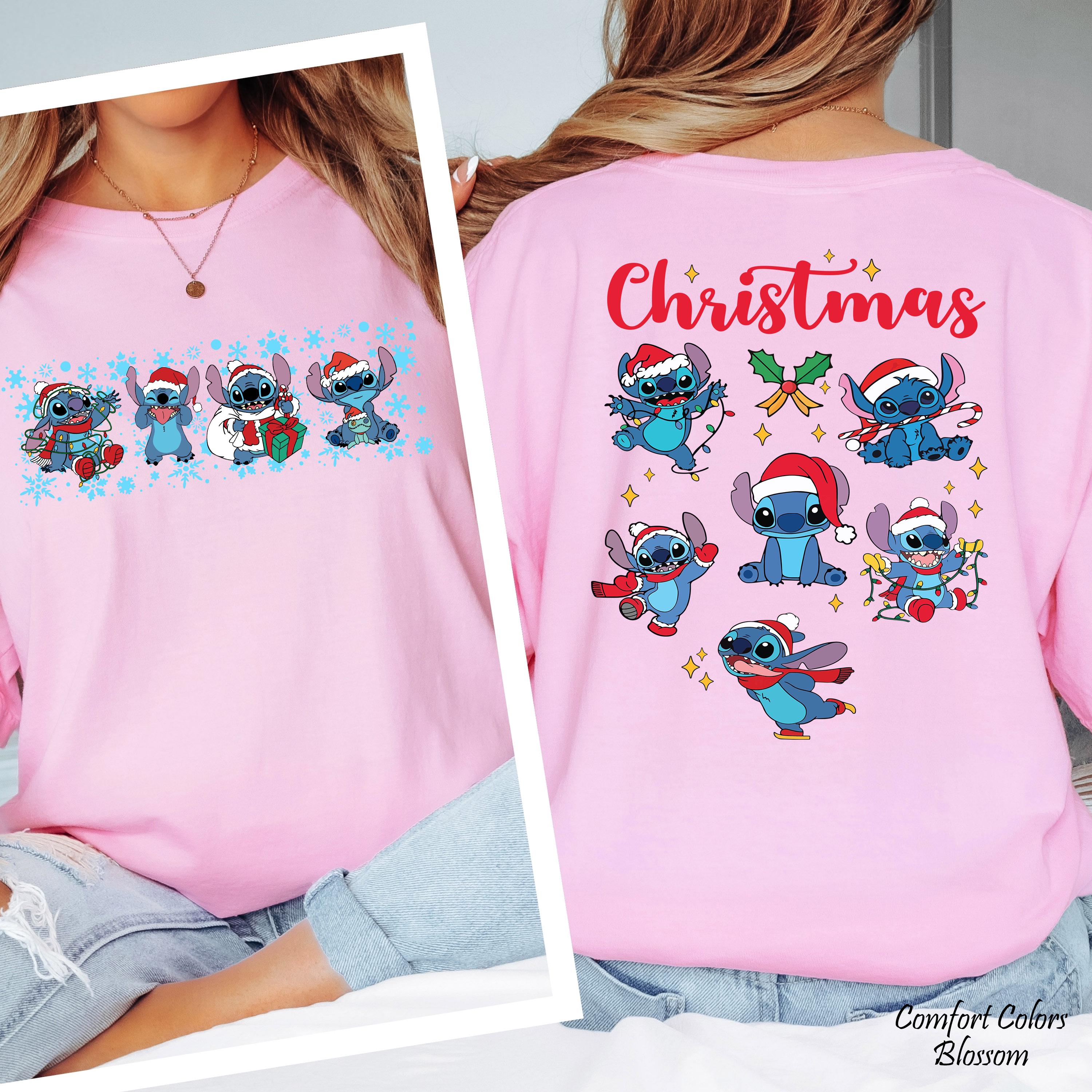 Disney Stitch Christmas Shirt, Disney Santa Stitch Christmas Lights Shirt, Disneyland Family Christmas Trip Gift, Festive Family Xmas Tees