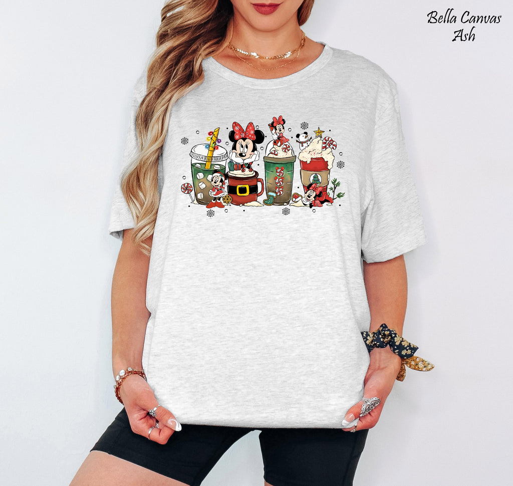 Disney Christmas Coffee Shirt, Christmas Family Matching Tee, Minnie Drinks Christmas Coffee Latte Cup Shirt,Disneyland Christmas Trip Tee