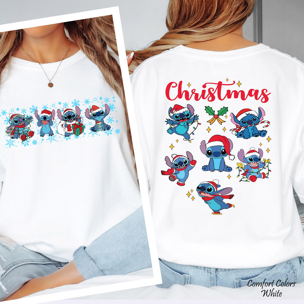Disney Stitch Christmas Shirt, Disney Santa Stitch Christmas Lights Shirt, Disneyland Family Christmas Trip Gift, Festive Family Xmas Tees