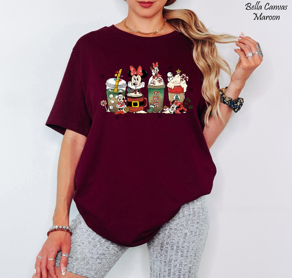 Disney Christmas Coffee Shirt, Christmas Family Matching Tee, Minnie Drinks Christmas Coffee Latte Cup Shirt,Disneyland Christmas Trip Tee
