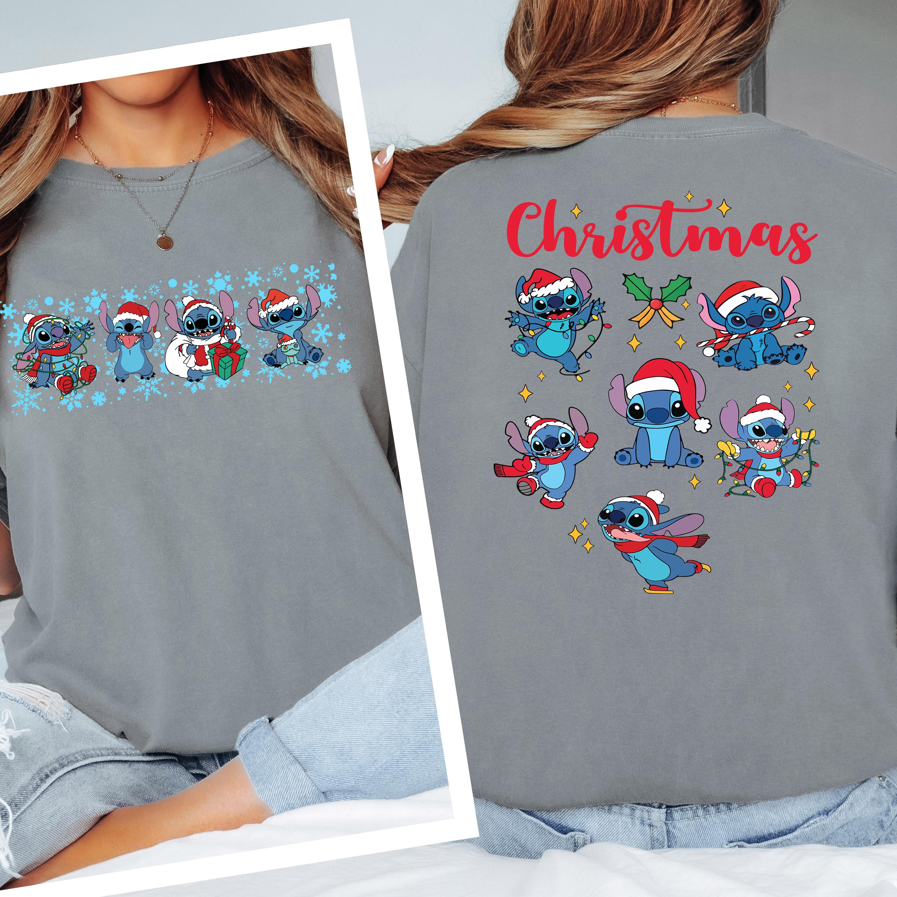 Disney Stitch Christmas Shirt, Disney Santa Stitch Christmas Lights Shirt, Disneyland Family Christmas Trip Gift, Festive Family Xmas Tees