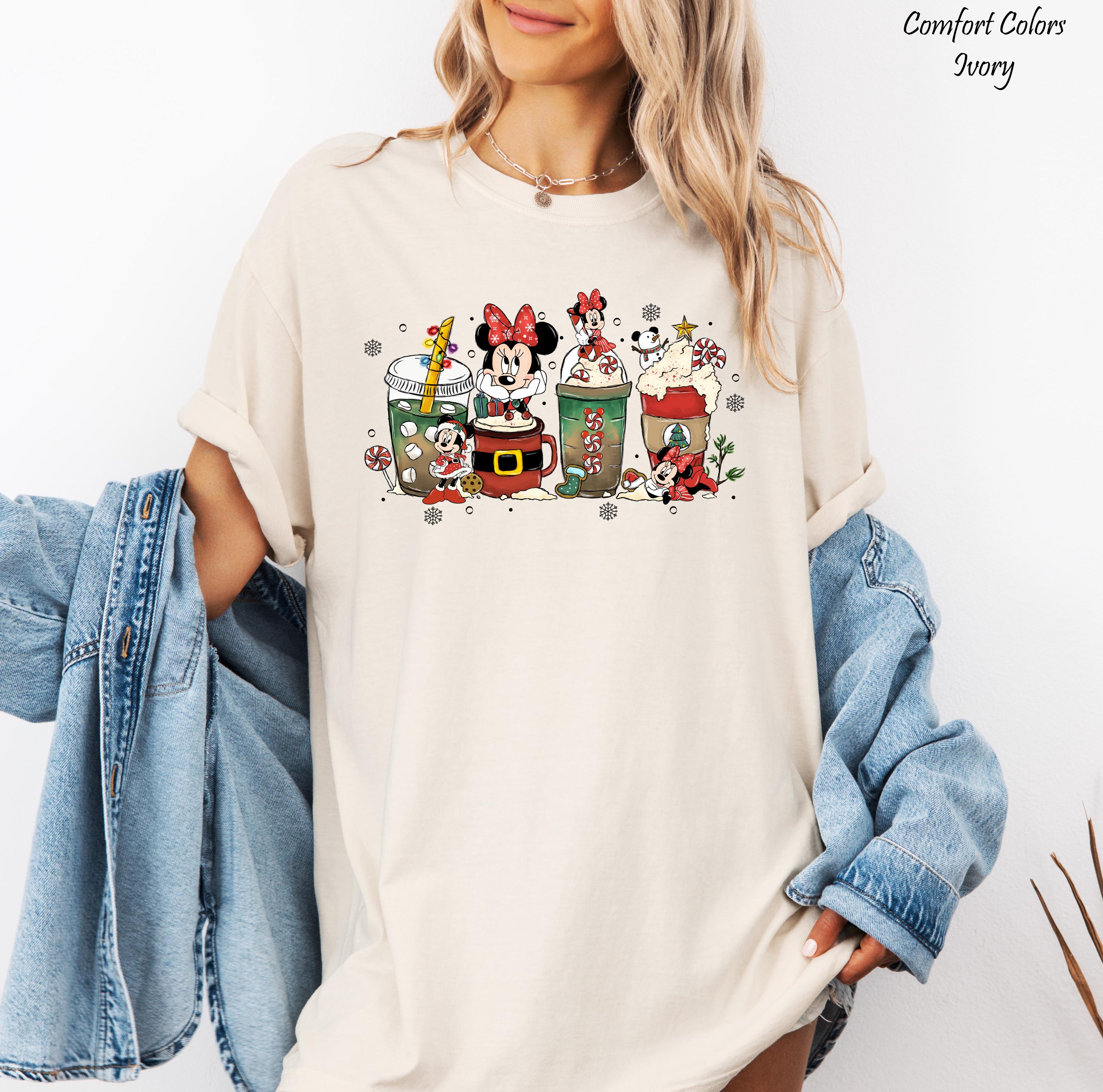 Disney Christmas Coffee Shirt, Christmas Family Matching Tee, Minnie Drinks Christmas Coffee Latte Cup Shirt,Disneyland Christmas Trip Tee