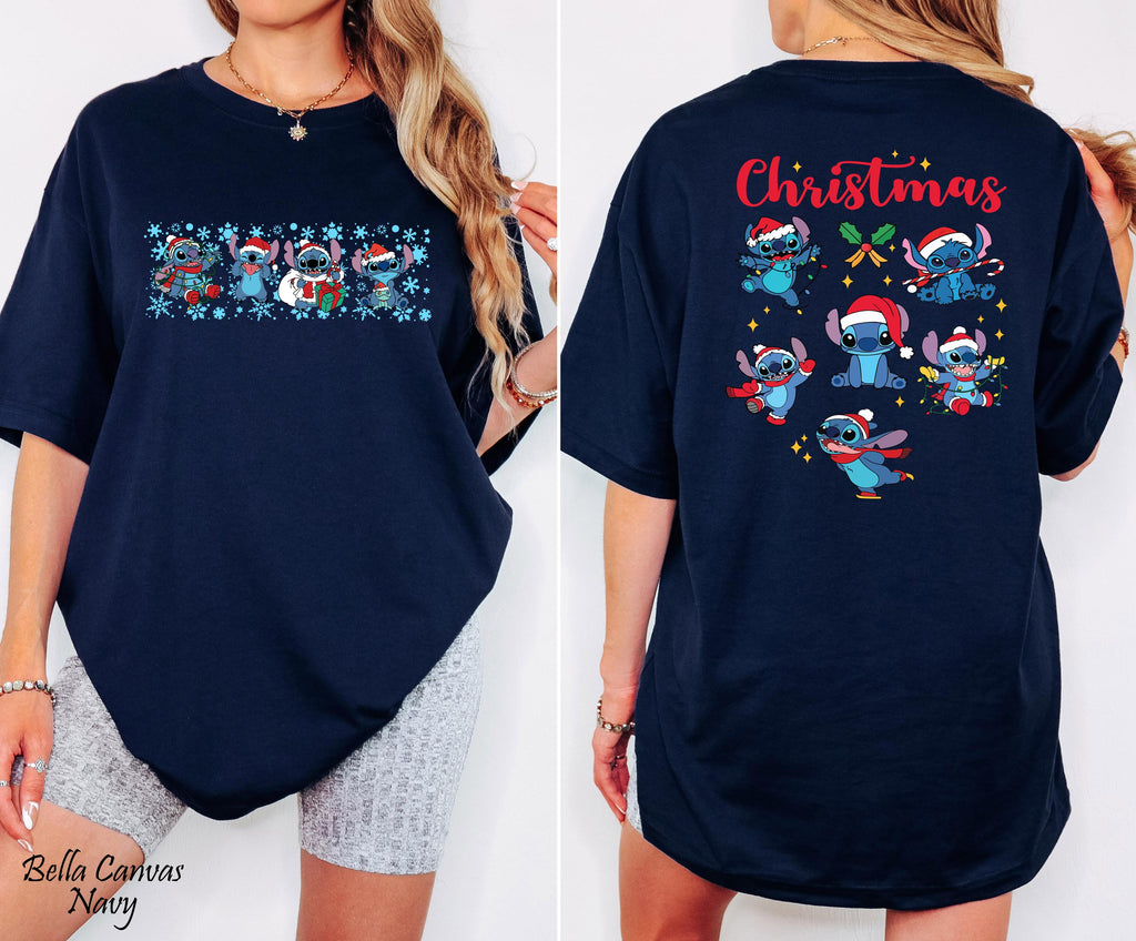 Disney Stitch Christmas Shirt, Disney Santa Stitch Christmas Lights Shirt, Disneyland Family Christmas Trip Gift, Festive Family Xmas Tees