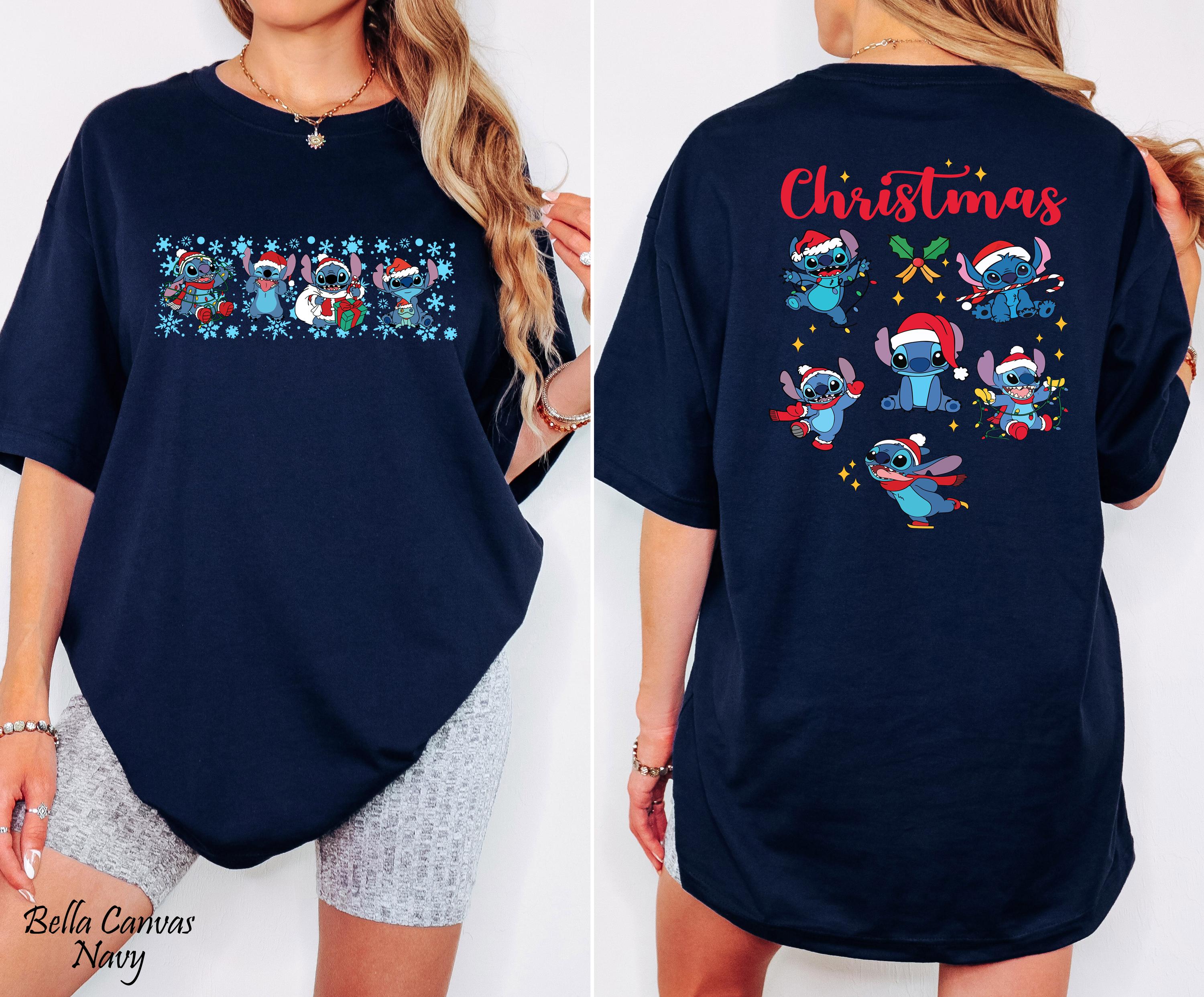 Disney Stitch Christmas Shirt, Disney Santa Stitch Christmas Lights Shirt, Disneyland Family Christmas Trip Gift, Festive Family Xmas Tees