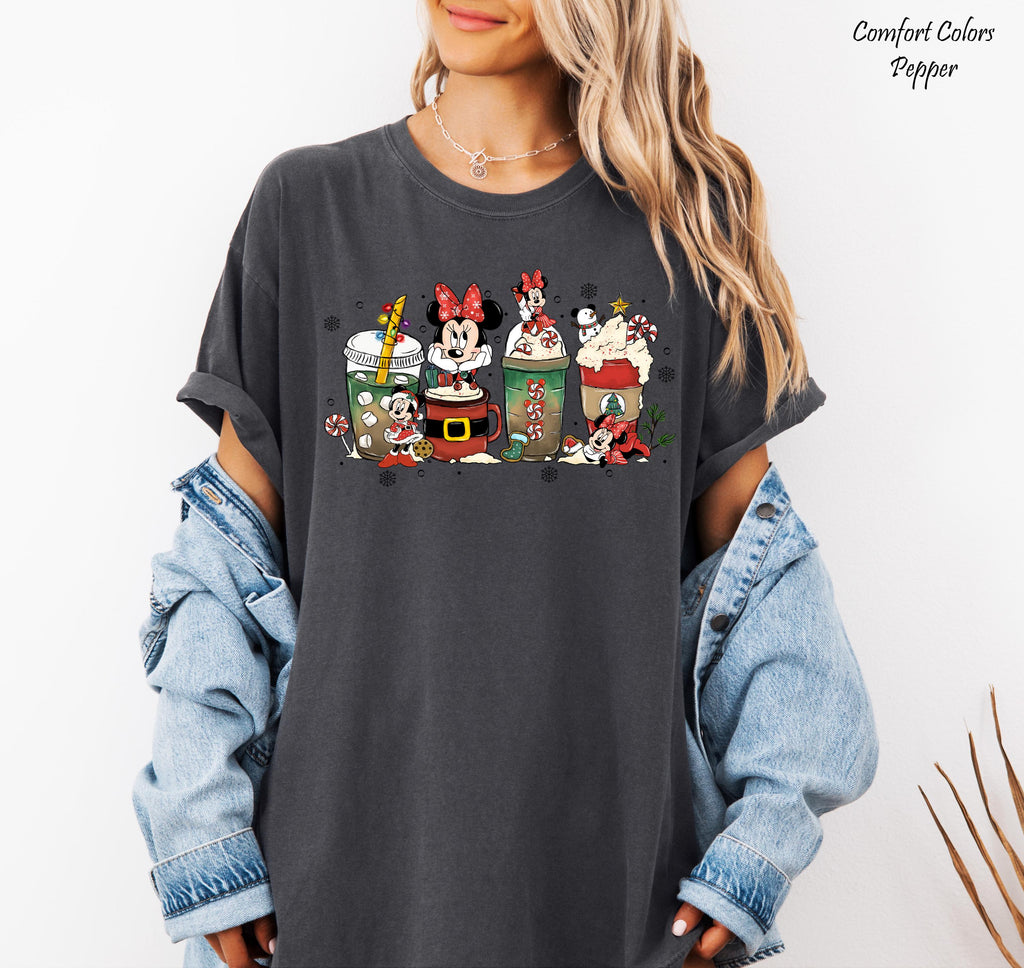 Disney Christmas Coffee Shirt, Christmas Family Matching Tee, Minnie Drinks Christmas Coffee Latte Cup Shirt,Disneyland Christmas Trip Tee