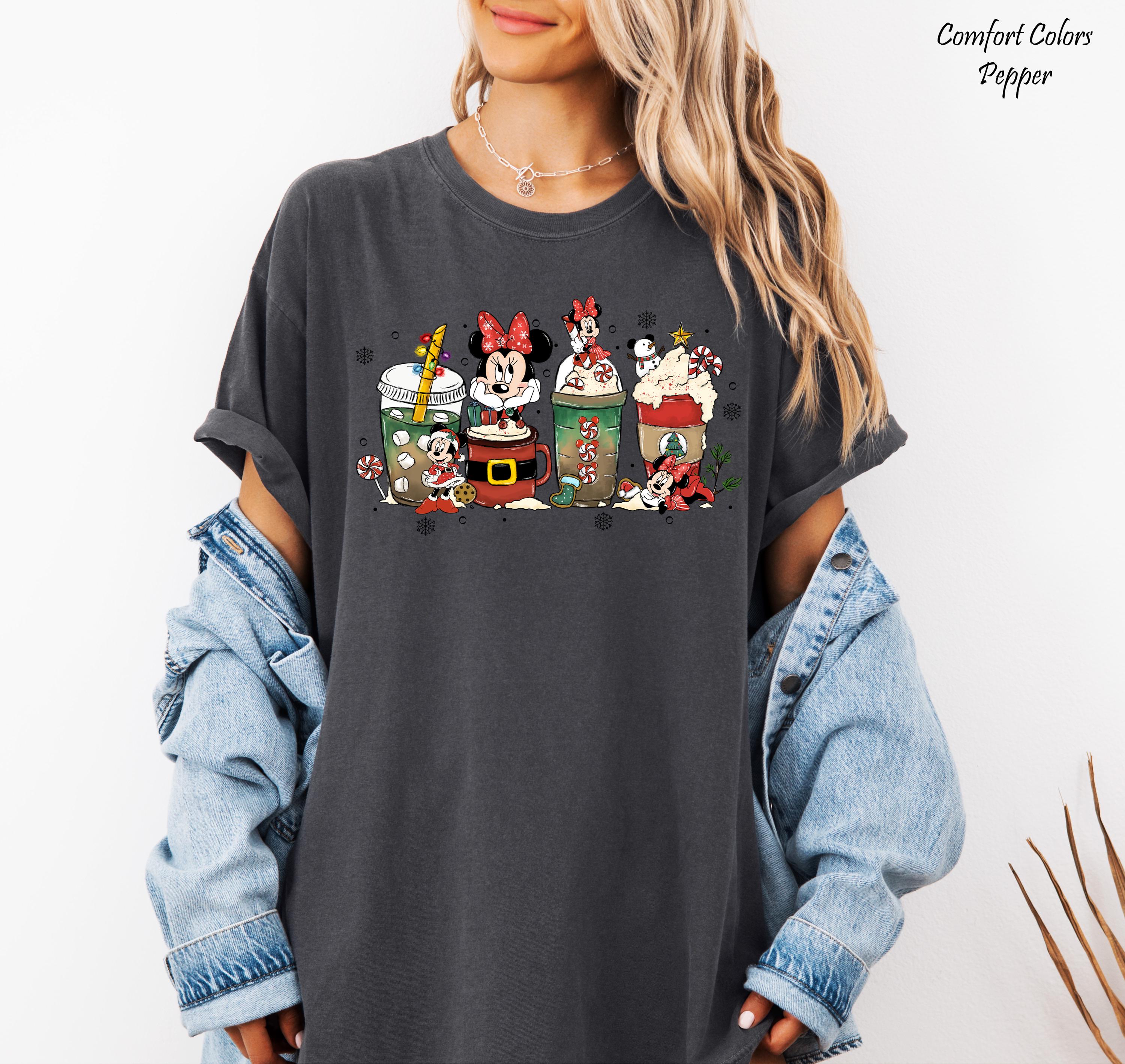 Disney Christmas Coffee Shirt, Christmas Family Matching Tee, Minnie Drinks Christmas Coffee Latte Cup Shirt,Disneyland Christmas Trip Tee