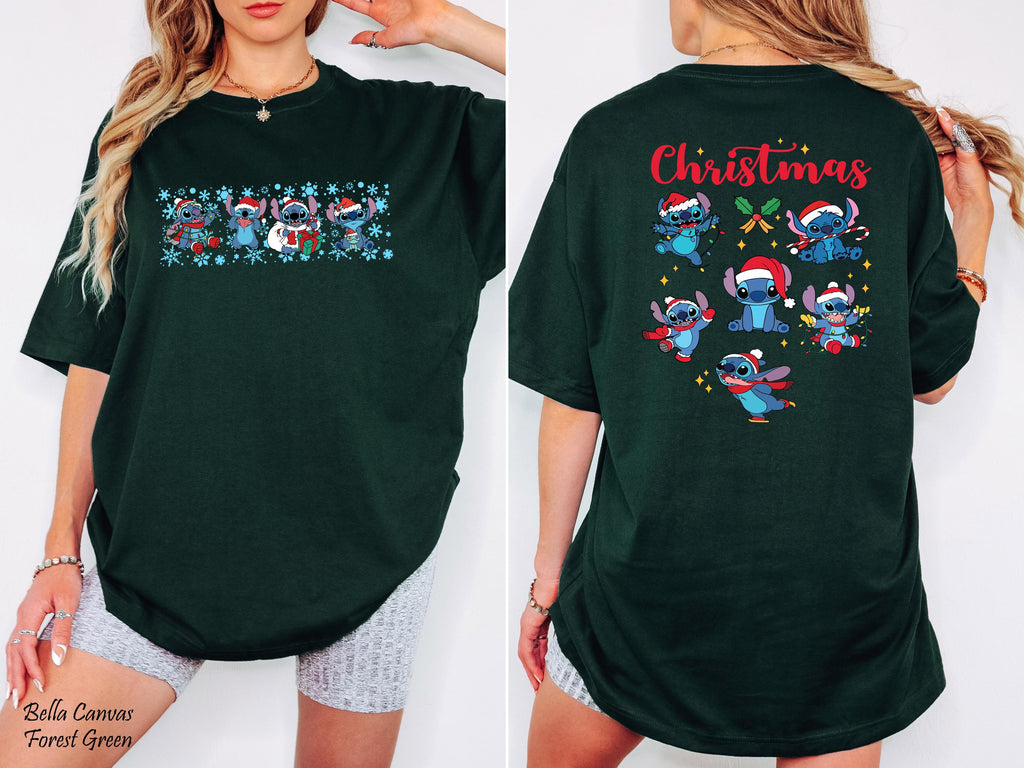 Disney Stitch Christmas Shirt, Disney Santa Stitch Christmas Lights Shirt, Disneyland Family Christmas Trip Gift, Festive Family Xmas Tees