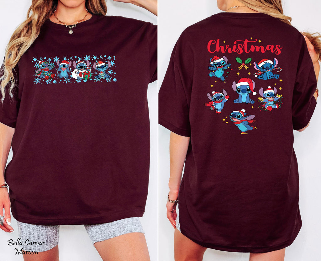 Disney Stitch Christmas Shirt, Disney Santa Stitch Christmas Lights Shirt, Disneyland Family Christmas Trip Gift, Festive Family Xmas Tees
