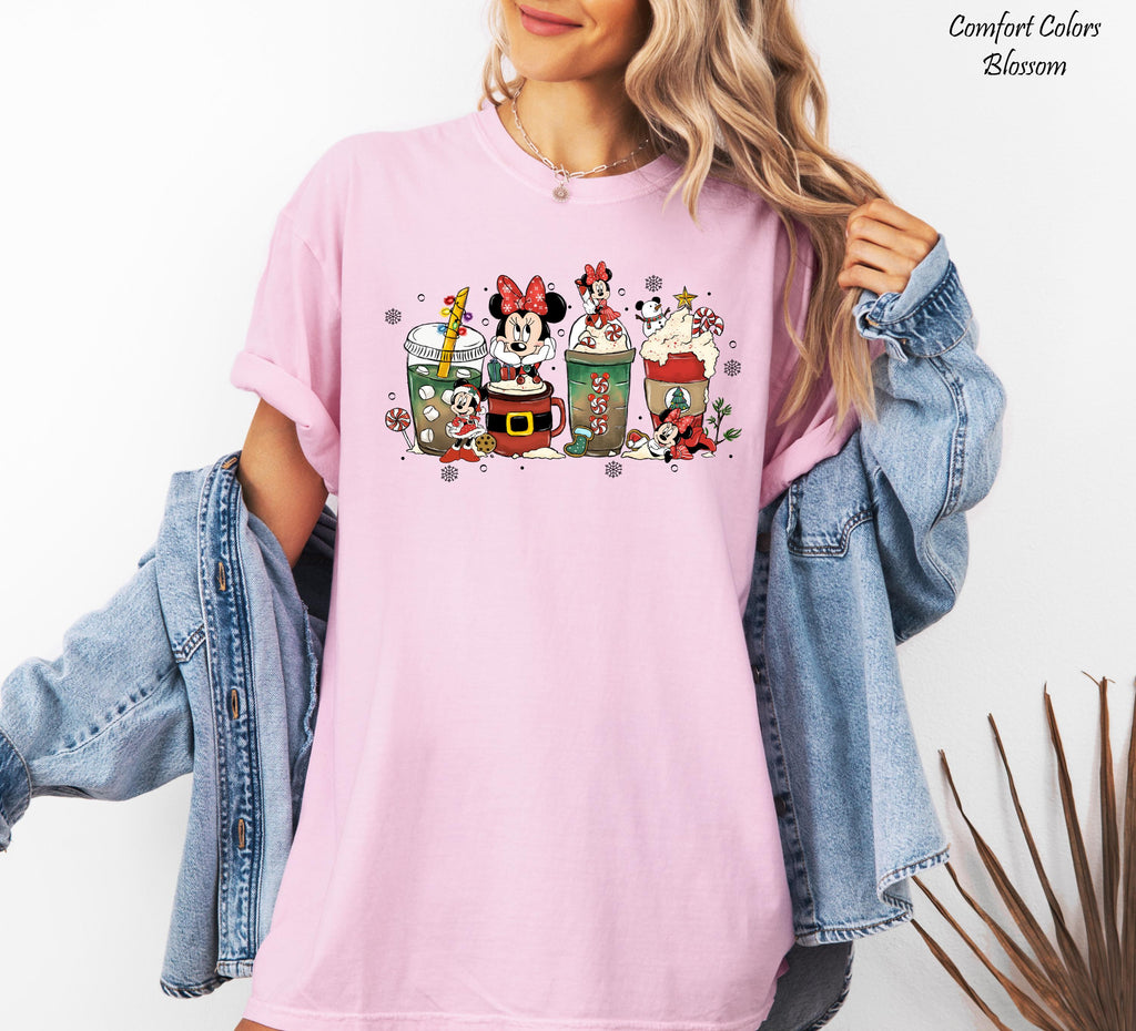 Disney Christmas Coffee Shirt, Christmas Family Matching Tee, Minnie Drinks Christmas Coffee Latte Cup Shirt,Disneyland Christmas Trip Tee