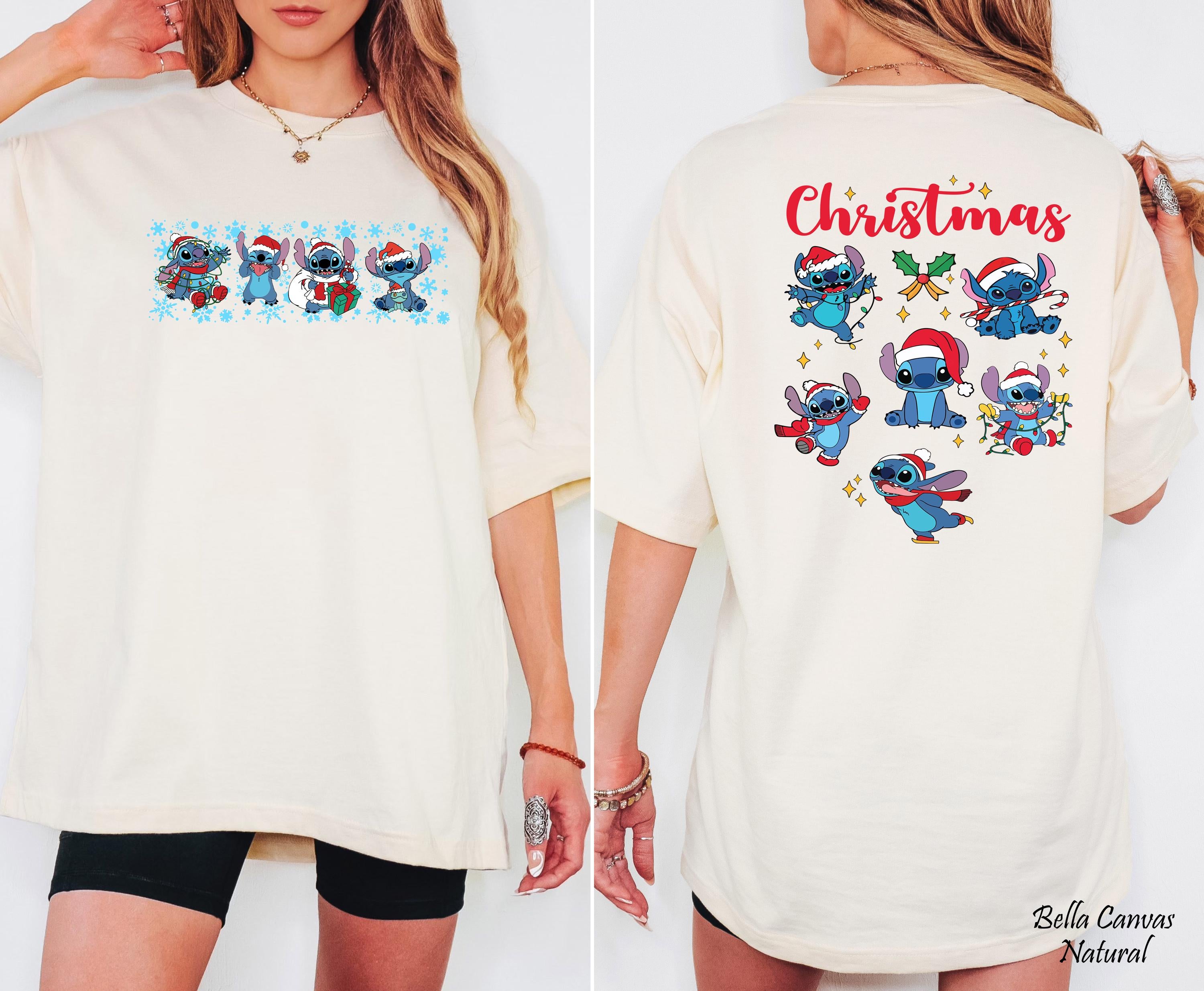 Disney Stitch Christmas Shirt, Disney Santa Stitch Christmas Lights Shirt, Disneyland Family Christmas Trip Gift, Festive Family Xmas Tees