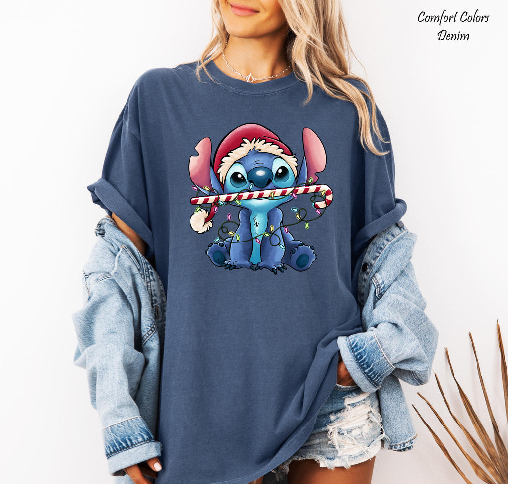 Disney Santa Stitch Christmas Shirt, Stitch Xmas Lights Shirt, Disneyland Family Xmas Tee, Disney Christmas Party Shirt, Disney Trip Shirt