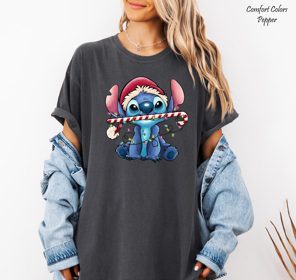 Disney Santa Stitch Christmas Shirt, Stitch Xmas Lights Shirt, Disneyland Family Xmas Tee, Disney Christmas Party Shirt, Disney Trip Shirt