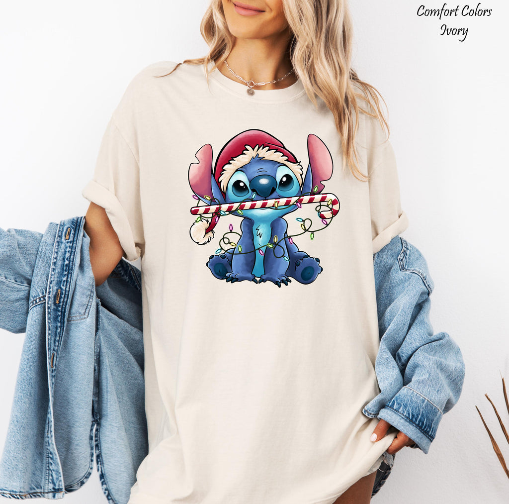 Disney Santa Stitch Christmas Shirt, Stitch Xmas Lights Shirt, Disneyland Family Xmas Tee, Disney Christmas Party Shirt, Disney Trip Shirt