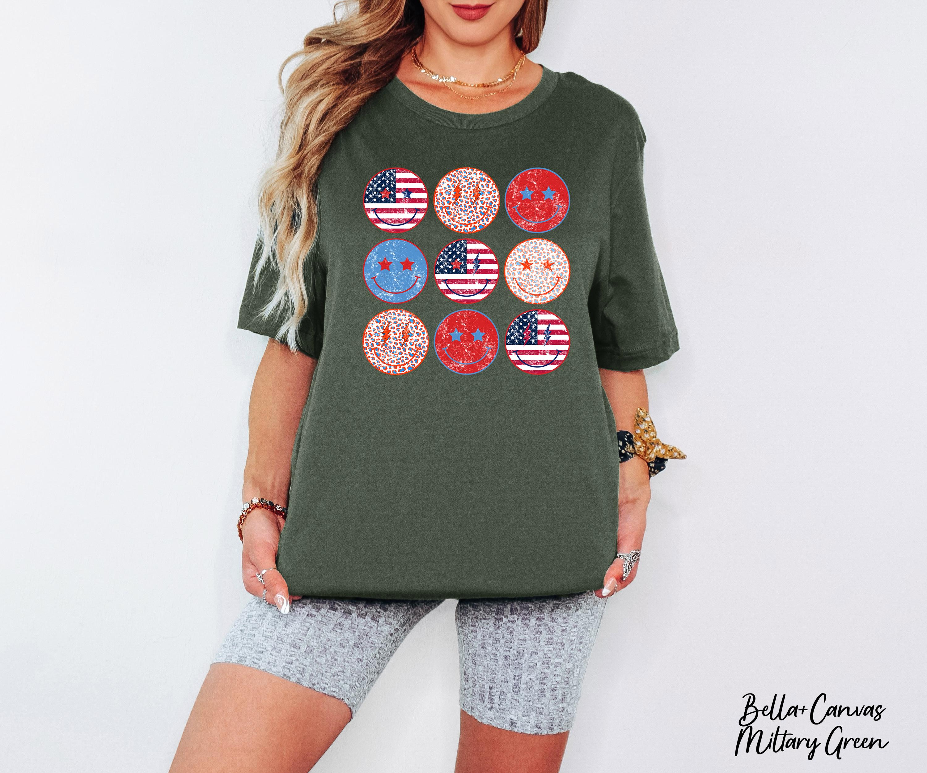 Smiley Face Shirt, USA Flag Shirt, Red White and Blue Checkered Shirt, 4th Of July Shirt, Patriotic Shirt, American Flag Shirt, July 4 Tee