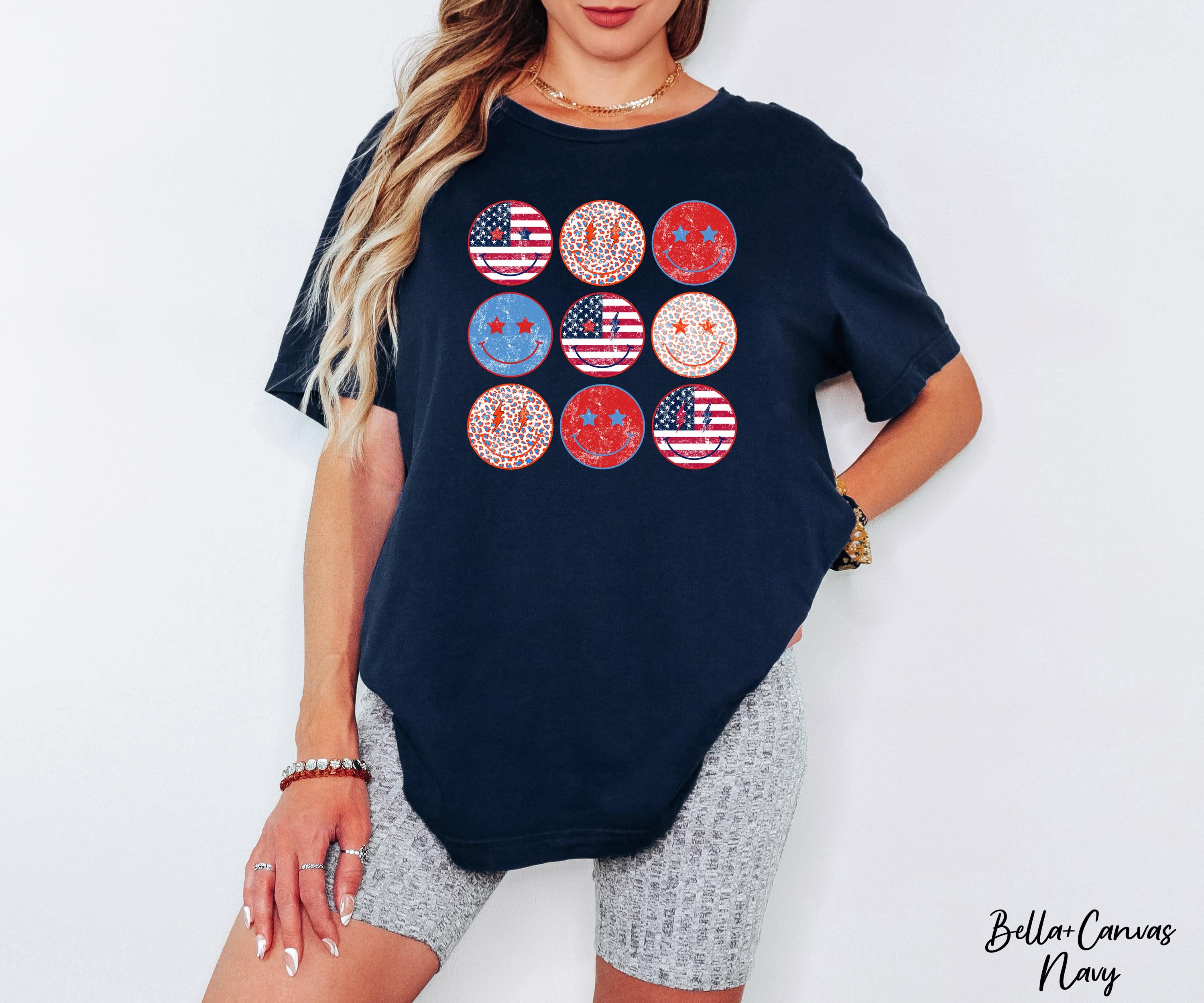 Smiley Face Shirt, USA Flag Shirt, Red White and Blue Checkered Shirt, 4th Of July Shirt, Patriotic Shirt, American Flag Shirt, July 4 Tee
