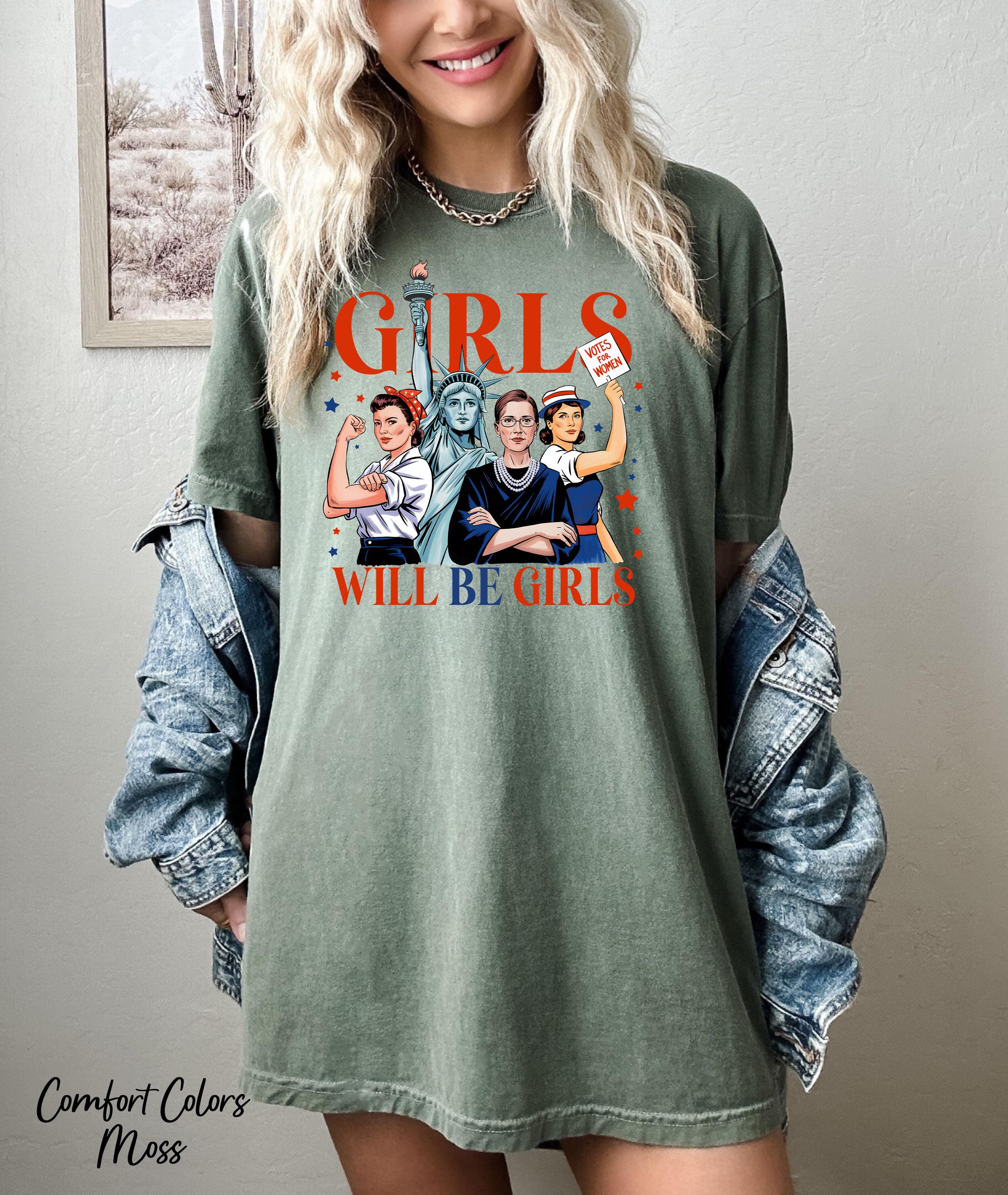 Girls Will Be Girls Shirt, Patriotic Feminist 4th of July Kids Tee, American Girl Tee, USA Flag Shirt, Strong American Women TShirt