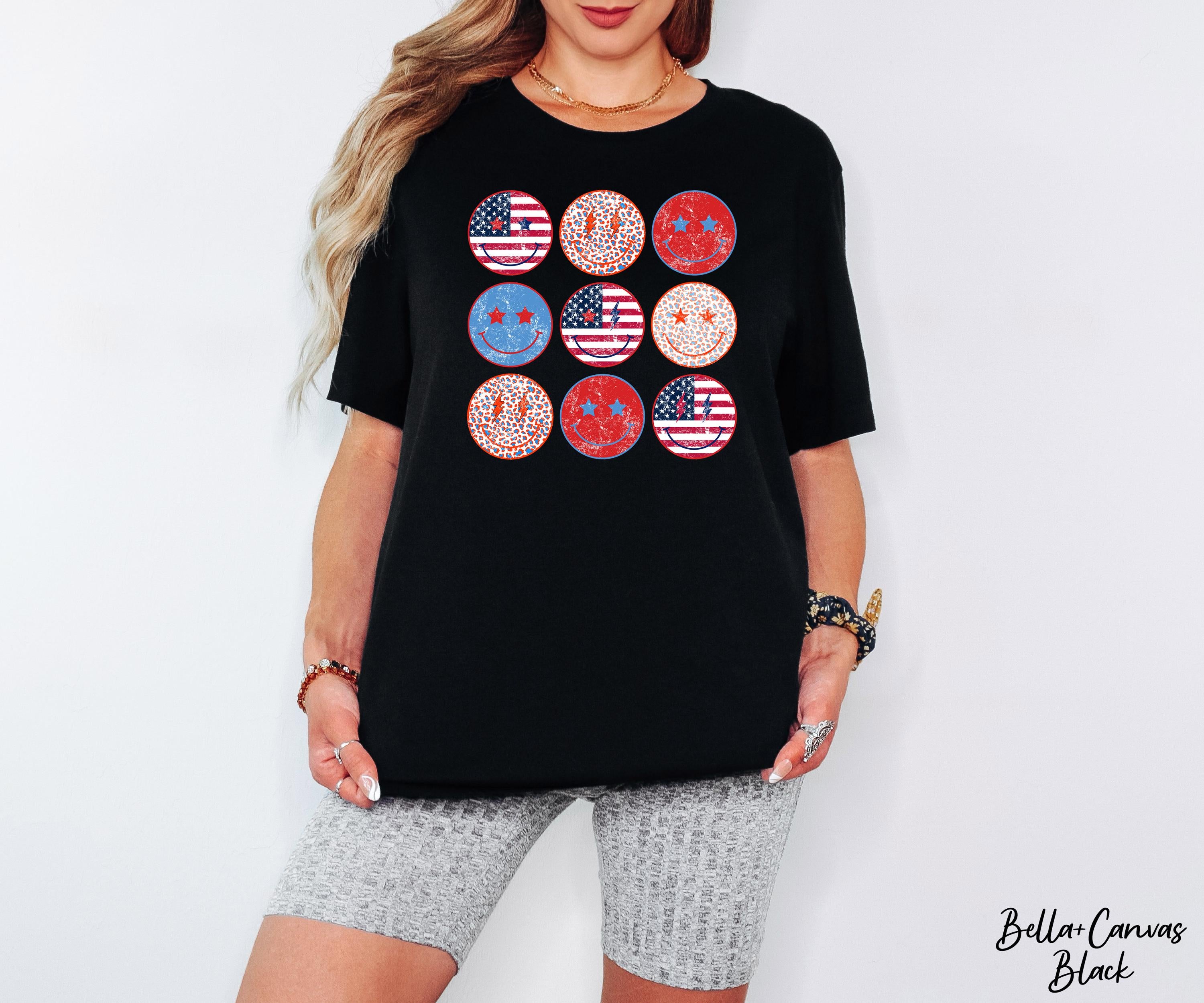 Smiley Face Shirt, USA Flag Shirt, Red White and Blue Checkered Shirt, 4th Of July Shirt, Patriotic Shirt, American Flag Shirt, July 4 Tee