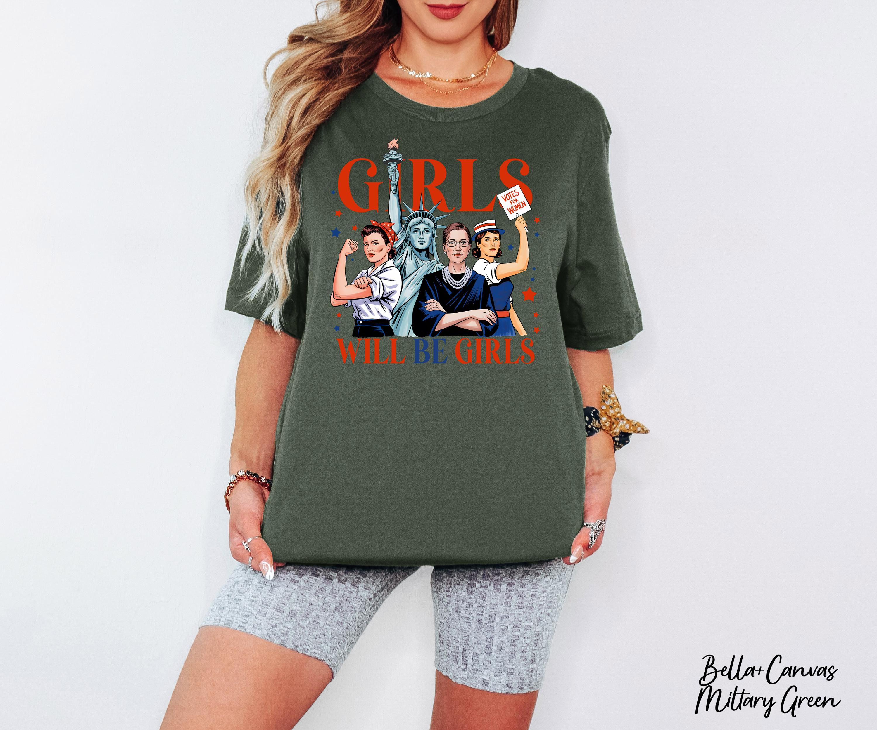 Girls Will Be Girls Shirt, Patriotic Feminist 4th of July Kids Tee, American Girl Tee, USA Flag Shirt, Strong American Women TShirt