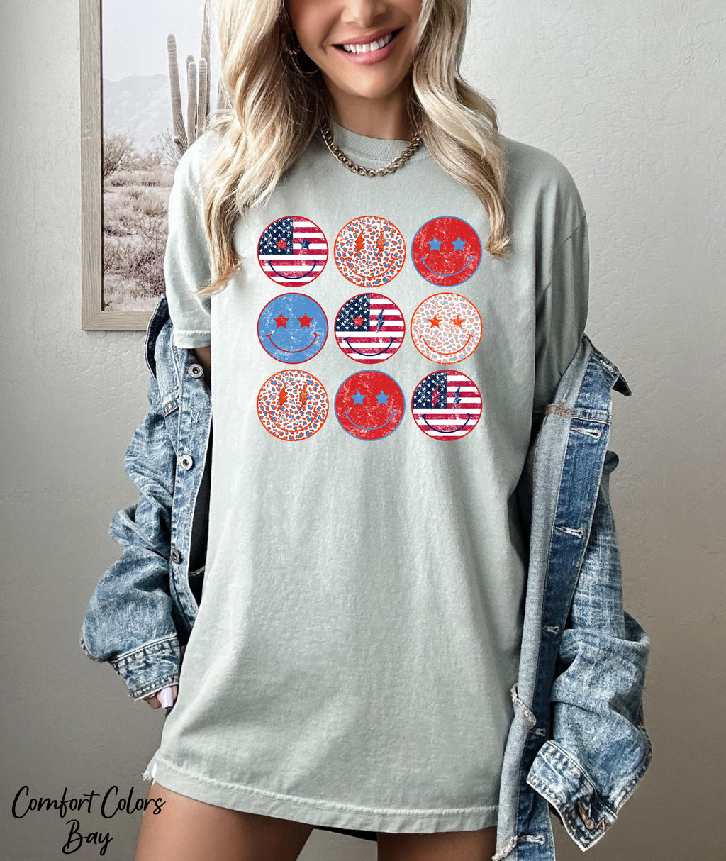 Smiley Face Shirt, USA Flag Shirt, Red White and Blue Checkered Shirt, 4th Of July Shirt, Patriotic Shirt, American Flag Shirt, July 4 Tee