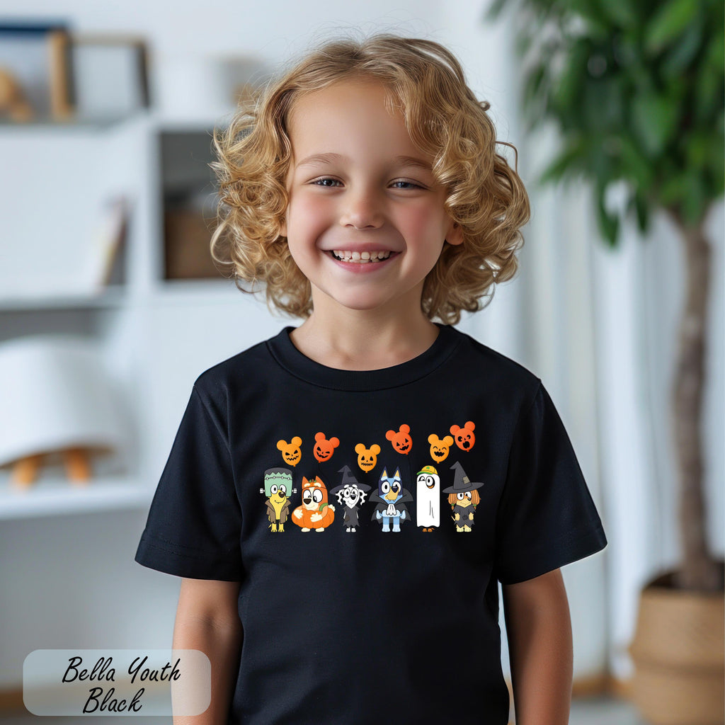 Bluey Halloween Shirt, Booey Halloween Tee, Halloween Bluey Friends Tee, Halloween Kids Graphic Shirt, Bluey Gift, Halloween Cartoon Shirt