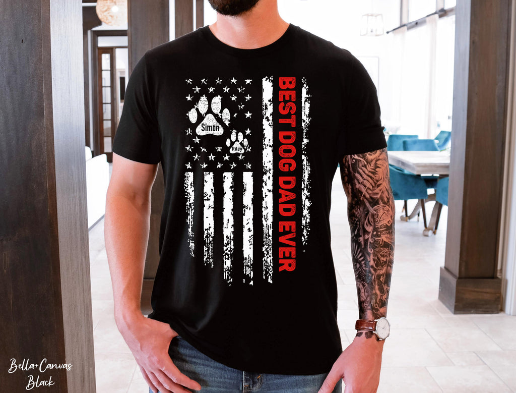 Best Dog Dad Ever Shirt, Custom Dog Dad Shirt With Dogs Names, American Flag Shirt, Dog Lover Gifts, Gift For Daddy, Fathers Day Gift