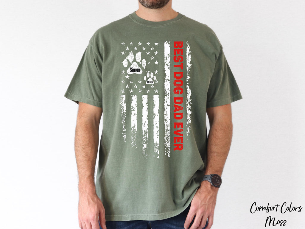 Best Dog Dad Ever Shirt, Custom Dog Dad Shirt With Dogs Names, American Flag Shirt, Dog Lover Gifts, Gift For Daddy, Fathers Day Gift
