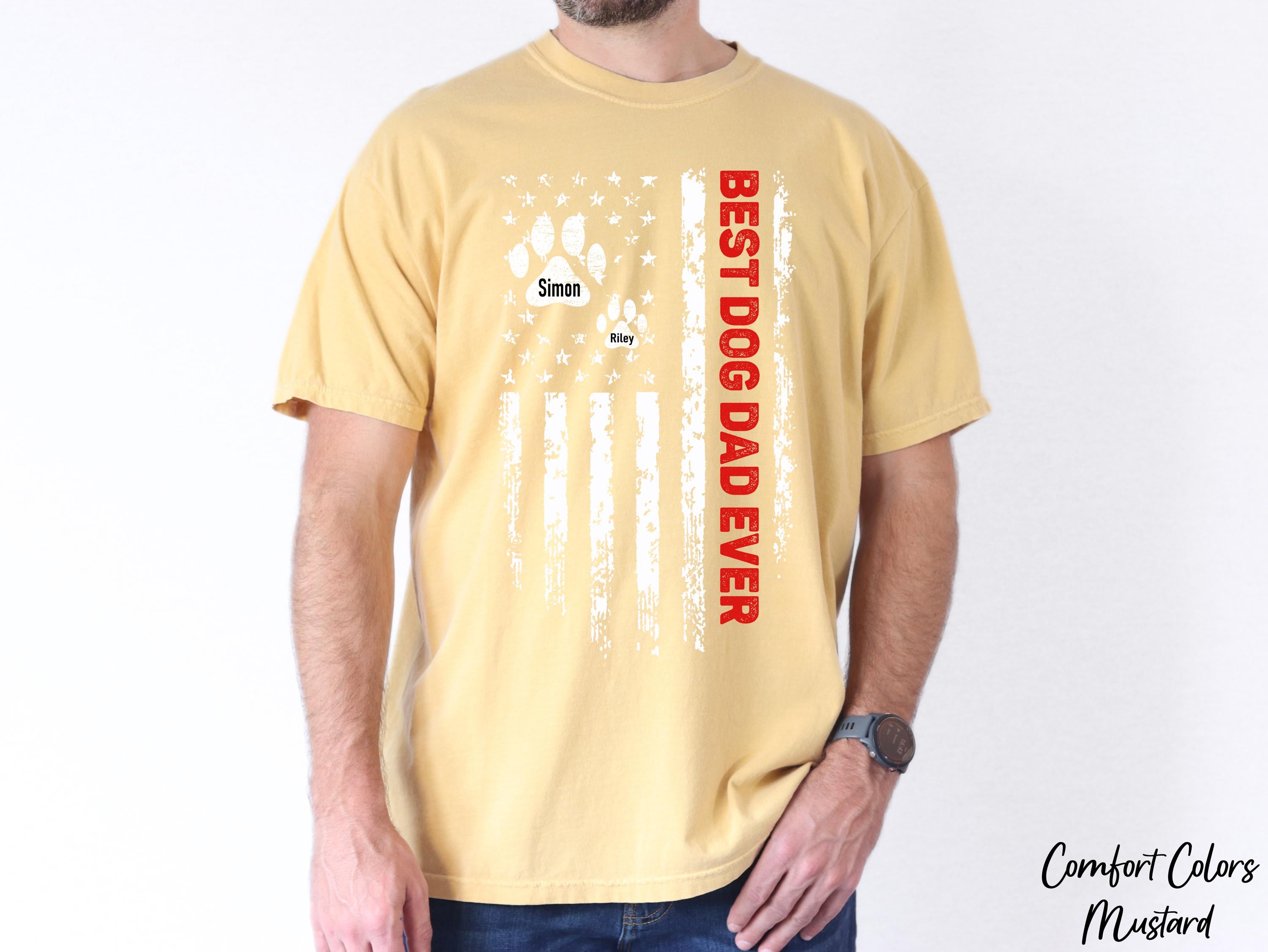 Best Dog Dad Ever Shirt, Custom Dog Dad Shirt With Dogs Names, American Flag Shirt, Dog Lover Gifts, Gift For Daddy, Fathers Day Gift