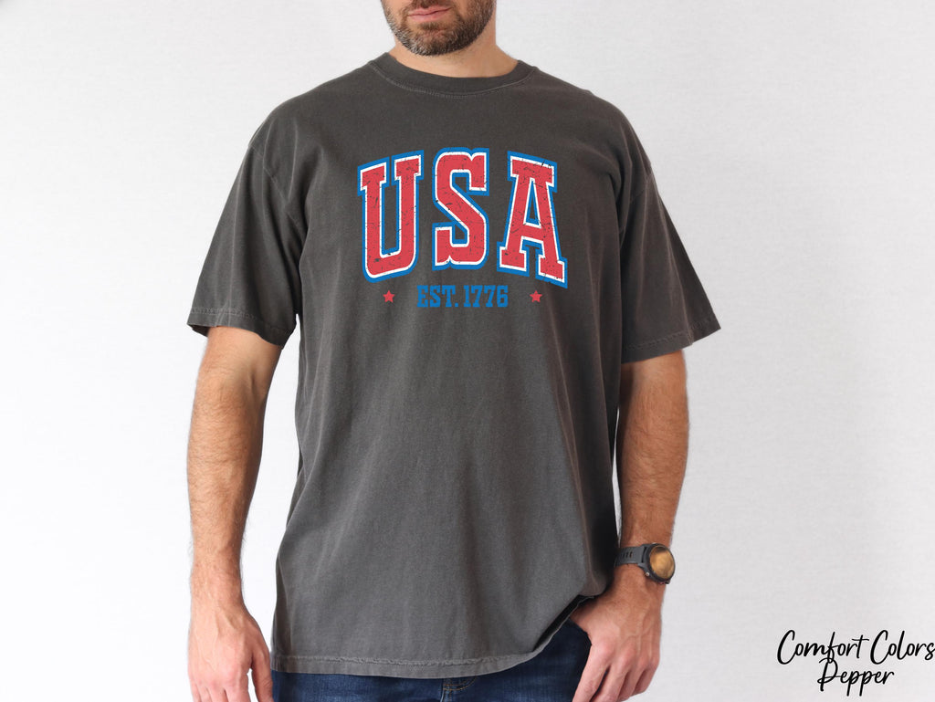 Comfort Colors USA Flag Tshirt, 1776 Lighting,4th of July Shirt,Independent Day Shirt,Patriotic Shirt,America Est Shirt,Red White and Blue