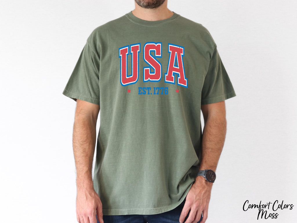 Comfort Colors USA Flag Tshirt, 1776 Lighting,4th of July Shirt,Independent Day Shirt,Patriotic Shirt,America Est Shirt,Red White and Blue