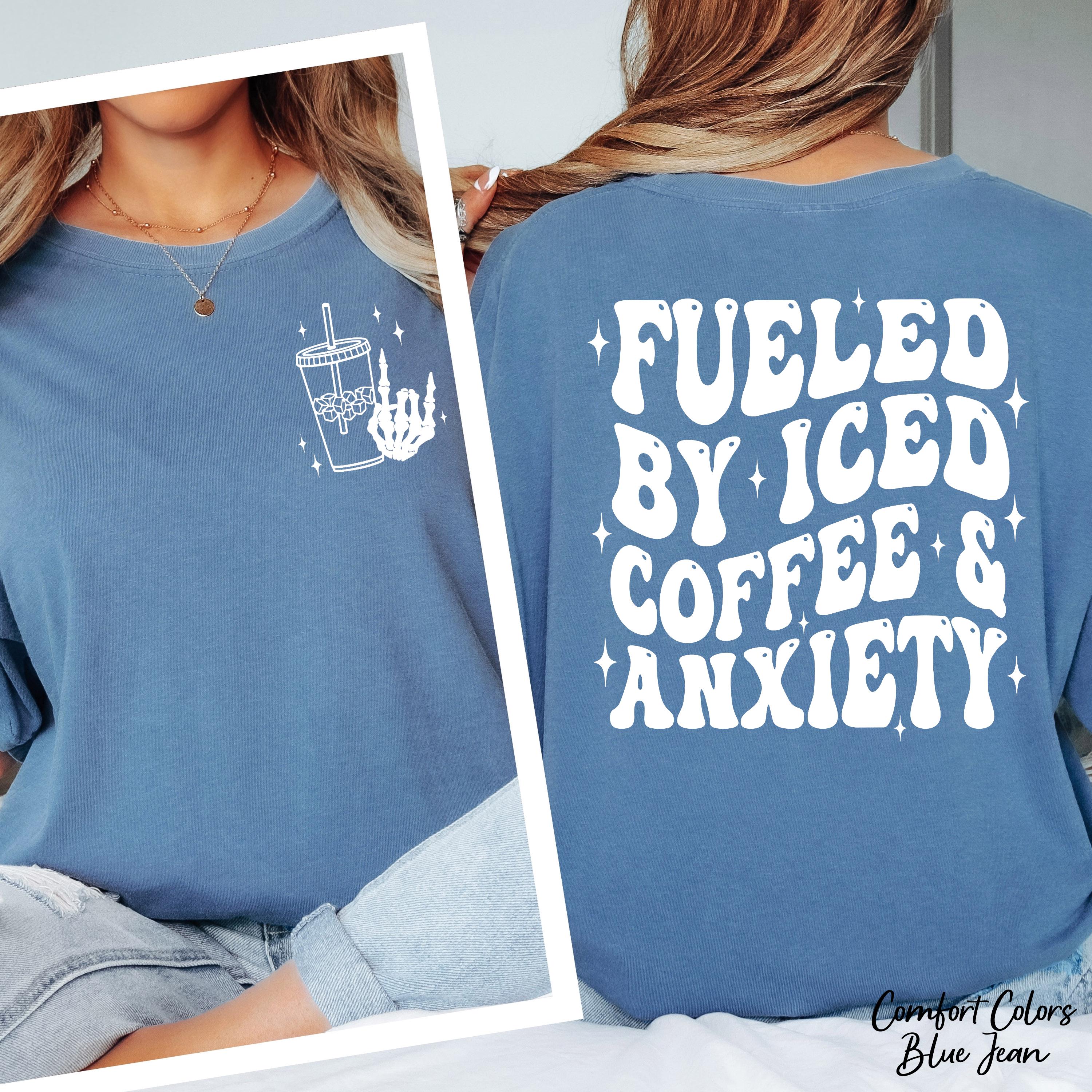 Fueled By Iced Coffee And Anxiety Shirt, Funny Mental Health Shirt,Coffee Lover Anxiety Shirt,Skellington Coffee Shirt,Gift for Coffee Lover