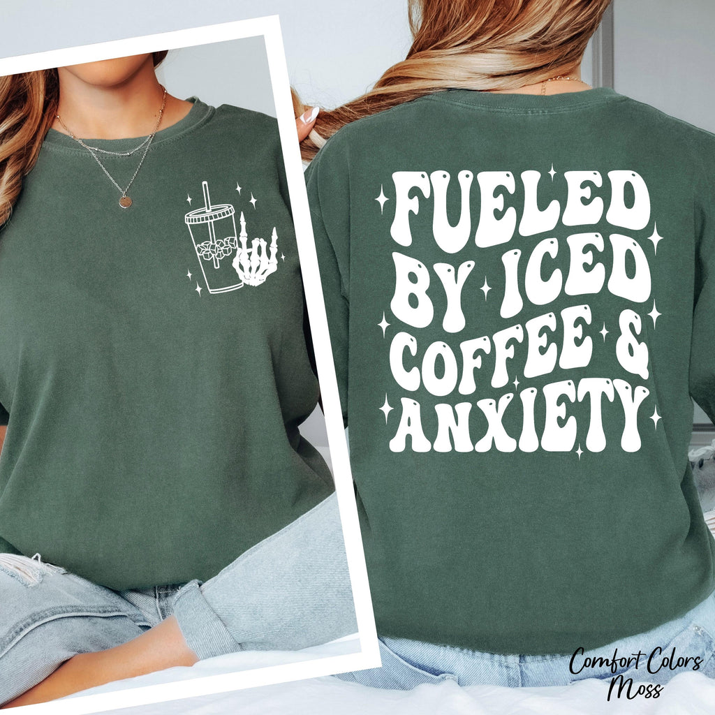 Fueled By Iced Coffee And Anxiety Shirt, Funny Mental Health Shirt,Coffee Lover Anxiety Shirt,Skellington Coffee Shirt,Gift for Coffee Lover