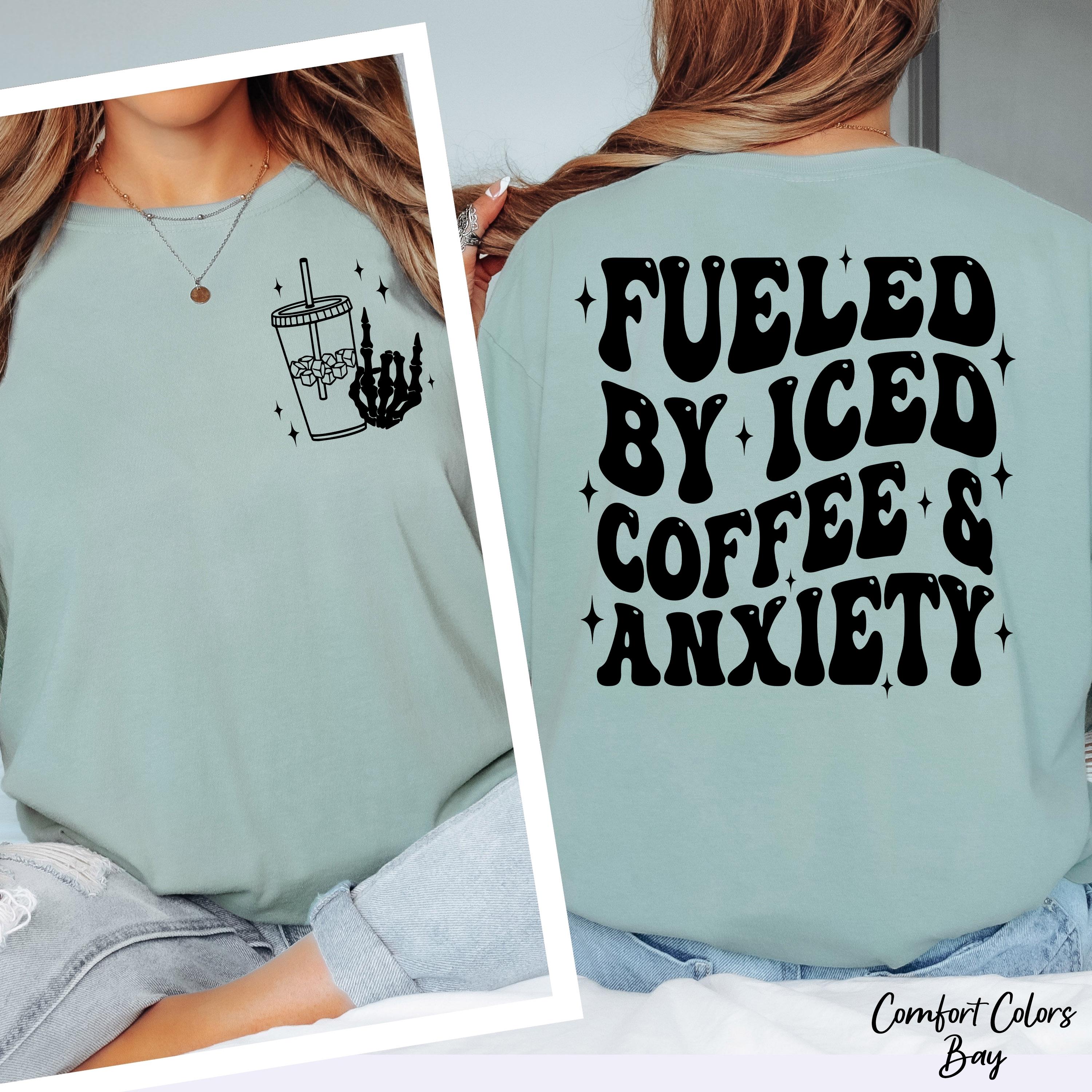Fueled By Iced Coffee And Anxiety Shirt, Funny Mental Health Shirt,Coffee Lover Anxiety Shirt,Skellington Coffee Shirt,Gift for Coffee Lover