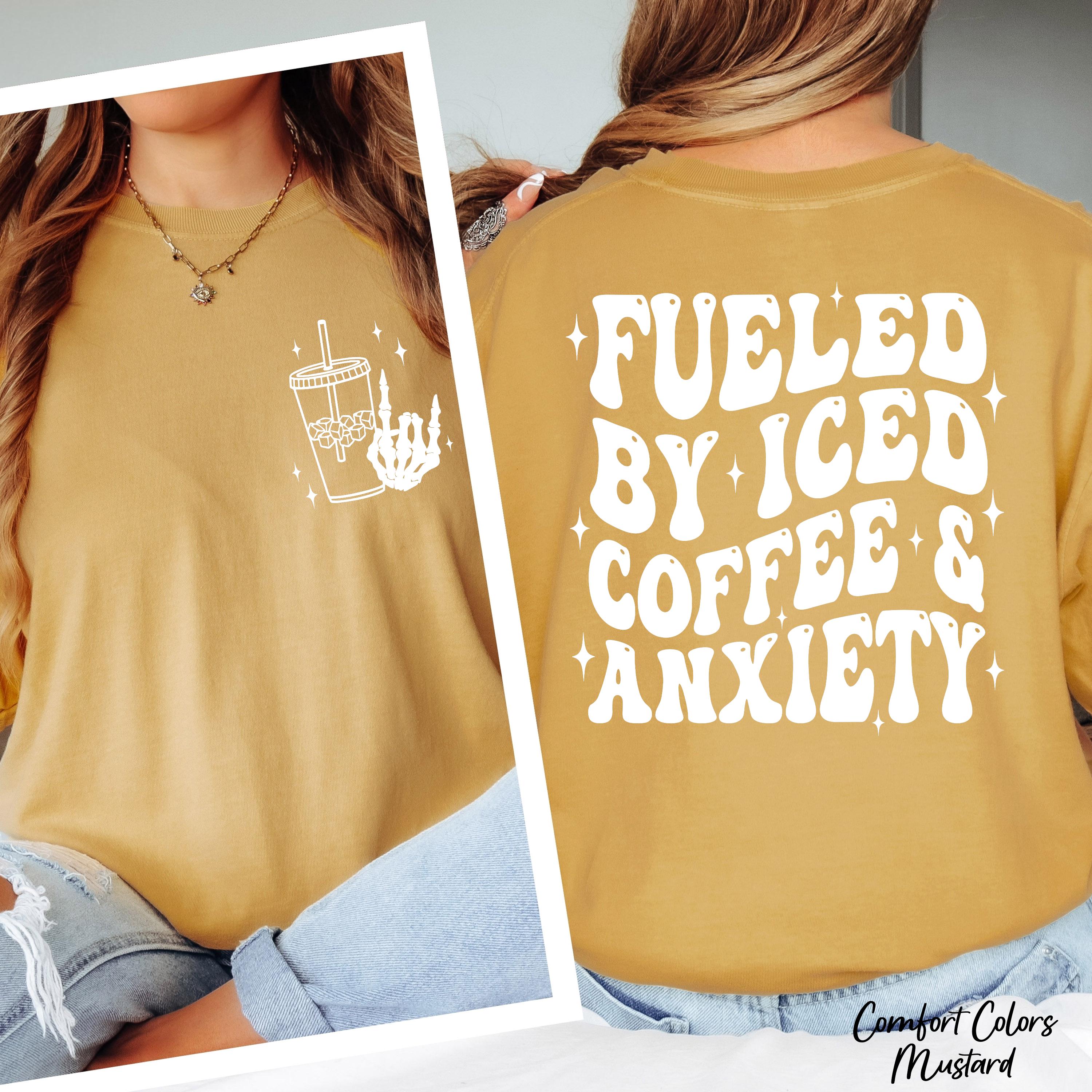 Fueled By Iced Coffee And Anxiety Shirt, Funny Mental Health Shirt,Coffee Lover Anxiety Shirt,Skellington Coffee Shirt,Gift for Coffee Lover