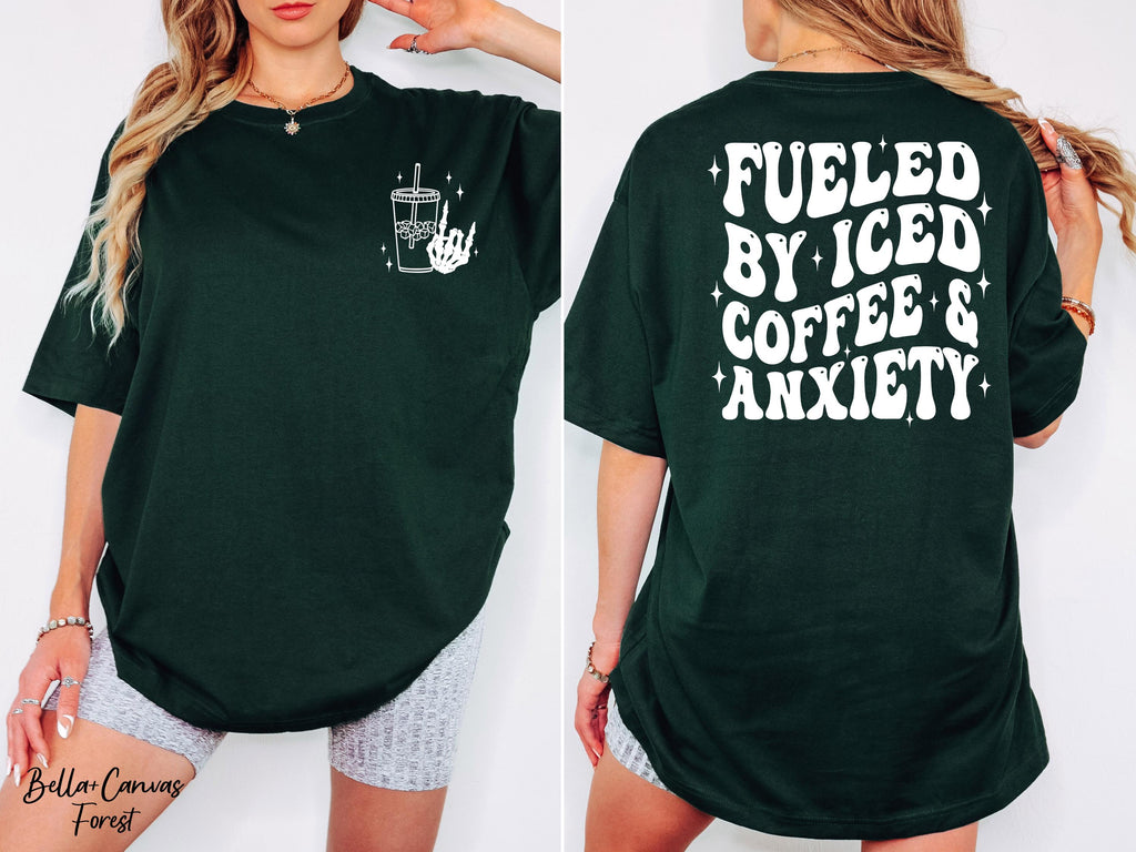 Fueled By Iced Coffee And Anxiety Shirt, Funny Mental Health Shirt,Coffee Lover Anxiety Shirt,Skellington Coffee Shirt,Gift for Coffee Lover