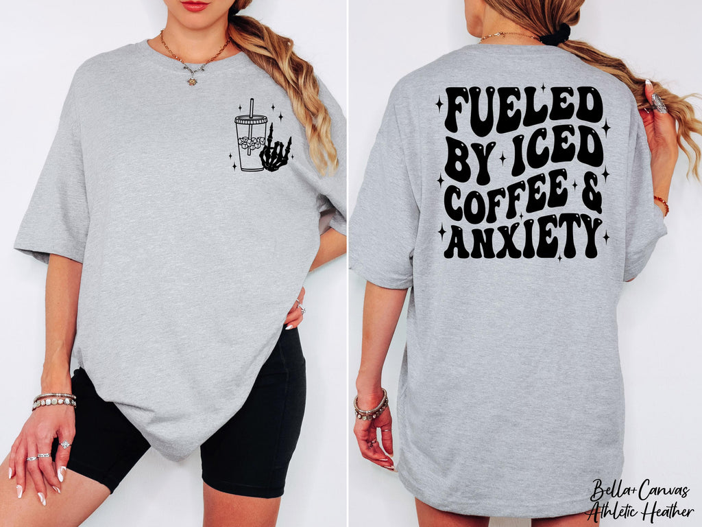 Fueled By Iced Coffee And Anxiety Shirt, Funny Mental Health Shirt,Coffee Lover Anxiety Shirt,Skellington Coffee Shirt,Gift for Coffee Lover