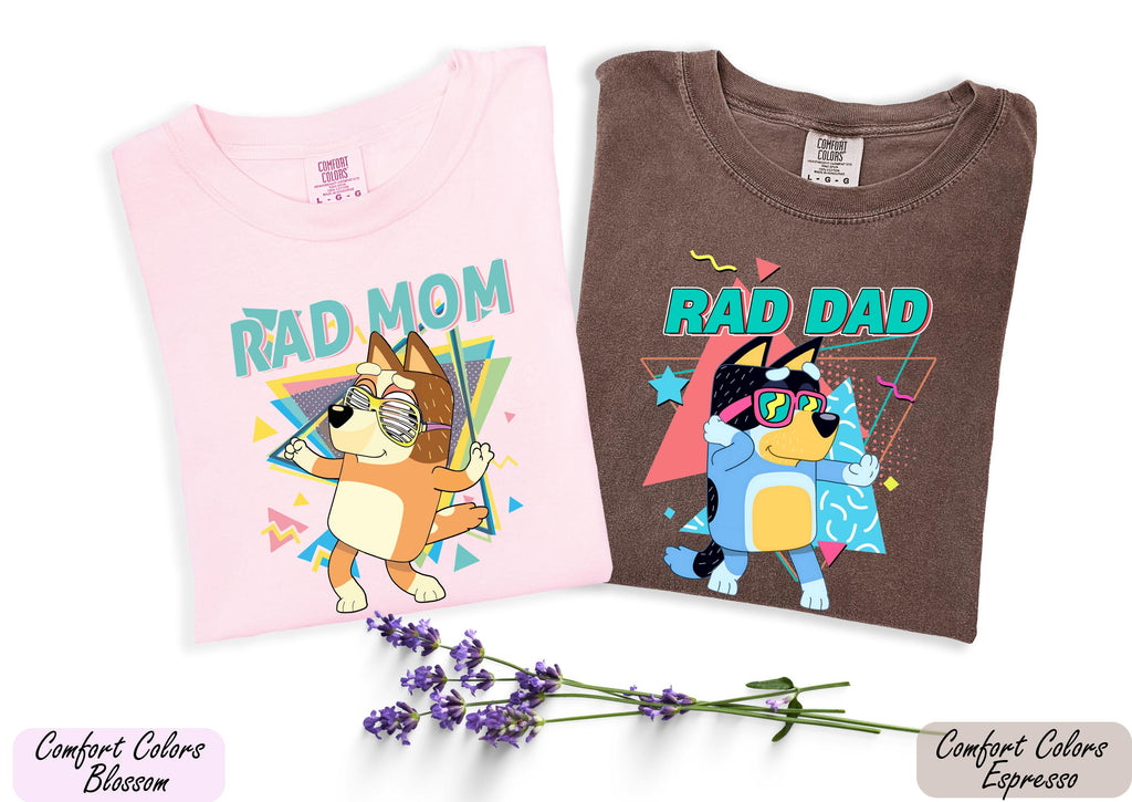 Rad Dad Rad Mom Shirt, Bluey Matching Family Tee, Disney Birthday Party Shirt, Bluey Cartoon Parents Shirt, Family Team Tee, Mom Dad Shirt