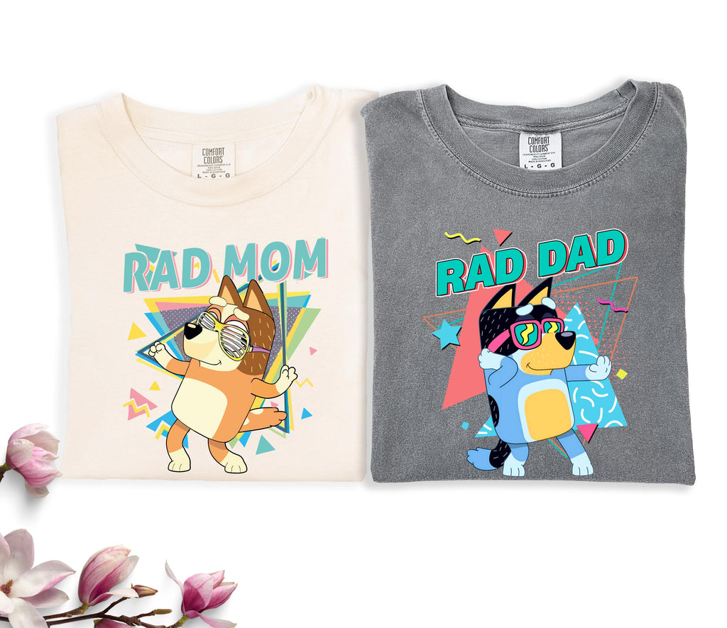 Rad Dad Rad Mom Shirt, Bluey Matching Family Tee, Disney Birthday Party Shirt, Bluey Cartoon Parents Shirt, Family Team Tee, Mom Dad Shirt