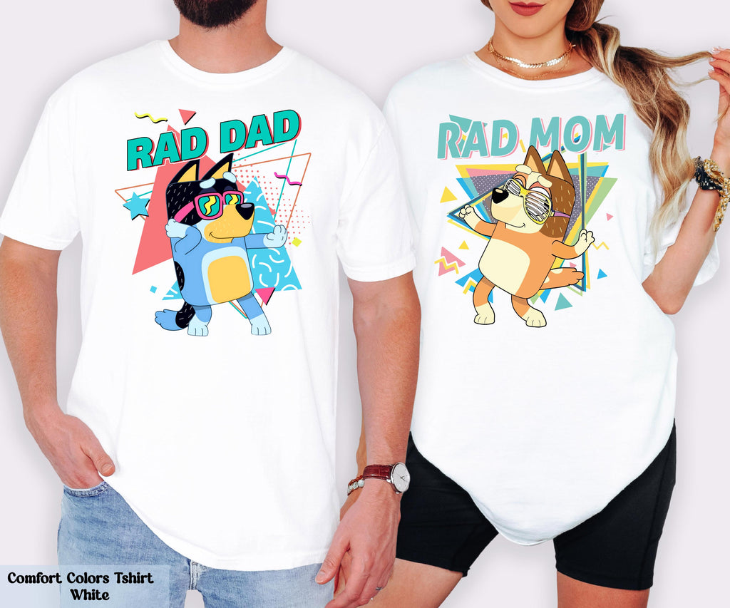 Rad Dad Rad Mom Shirt, Bluey Matching Family Tee, Disney Birthday Party Shirt, Bluey Cartoon Parents Shirt, Family Team Tee, Mom Dad Shirt