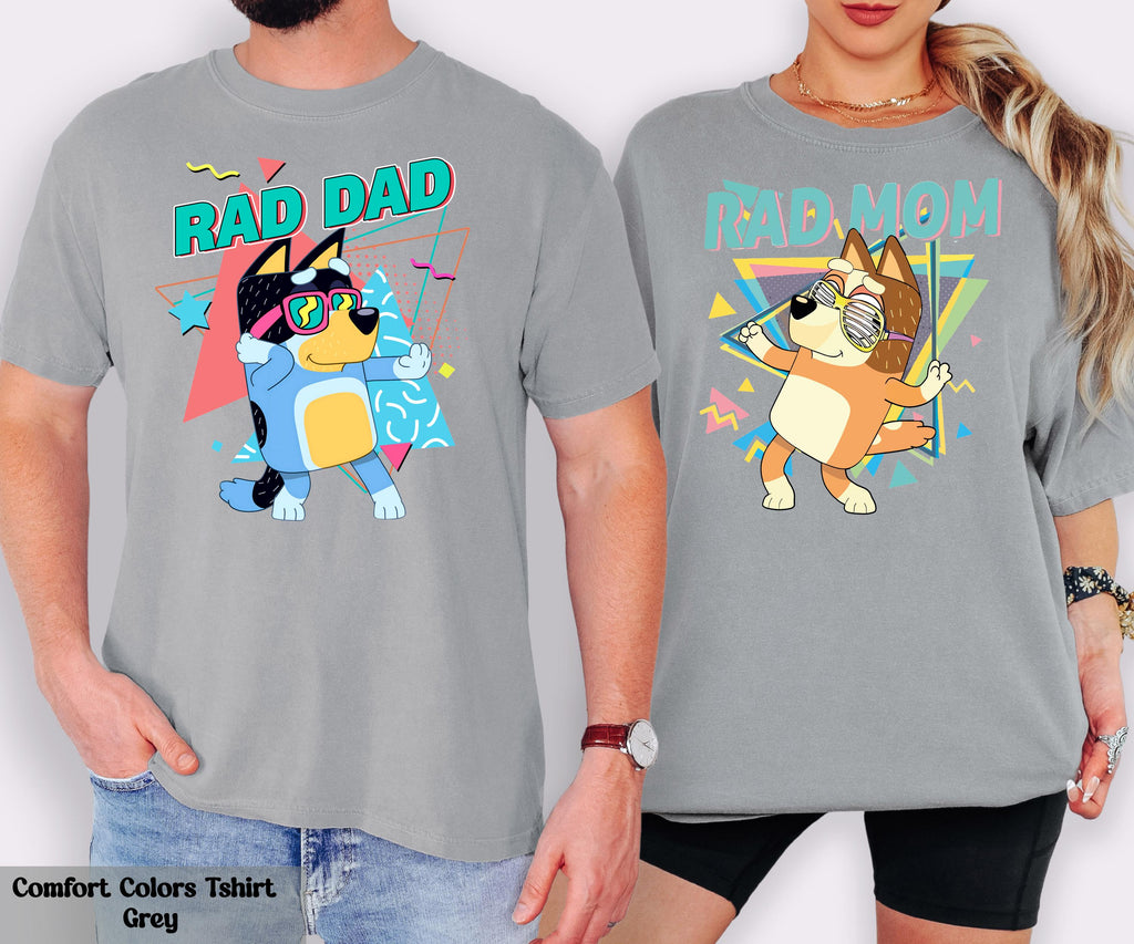 Rad Dad Rad Mom Shirt, Bluey Matching Family Tee, Disney Birthday Party Shirt, Bluey Cartoon Parents Shirt, Family Team Tee, Mom Dad Shirt