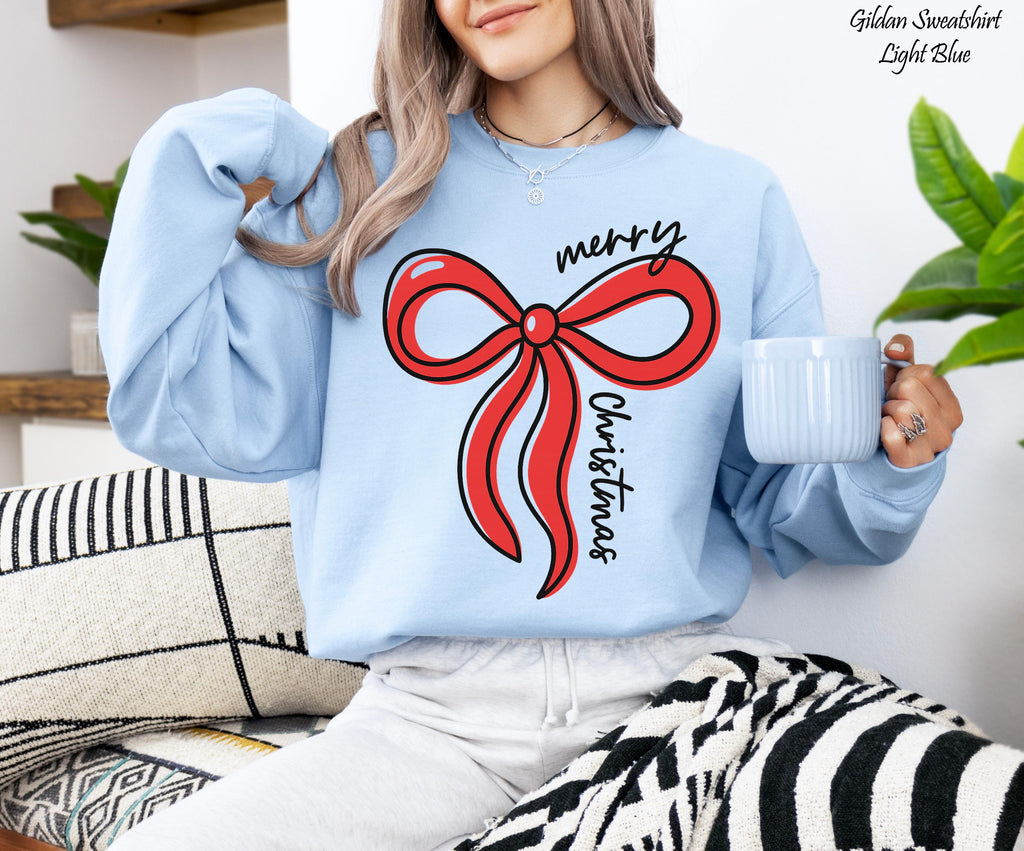 Red Bow Coquette Christmas Sweater,Retro Holiday Crewneck,Trendy Merry Christmas Sweater,Coquette Bow Sweatshirt,Cute Festive Winter Sweat