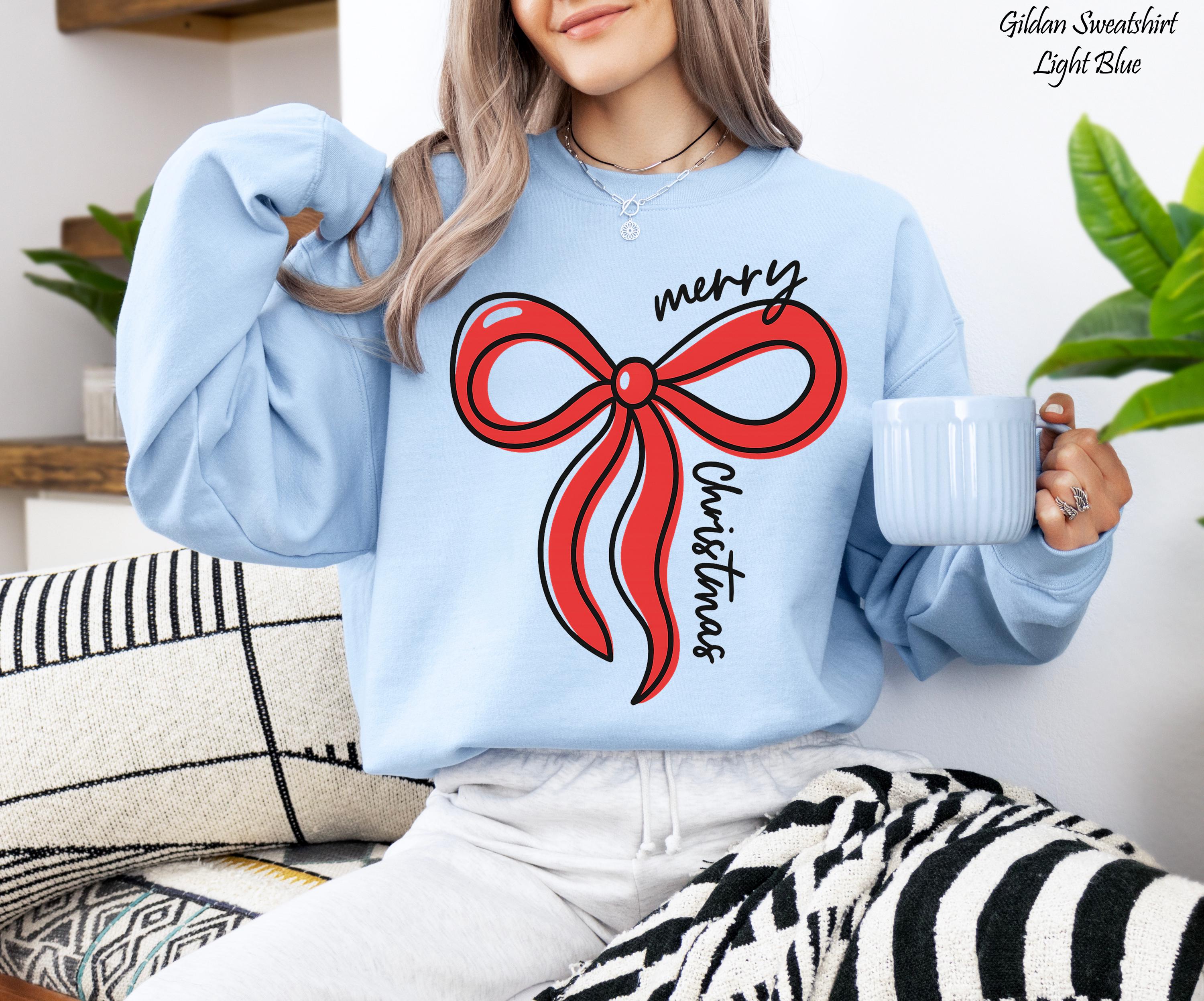 Red Bow Coquette Christmas Sweater,Retro Holiday Crewneck,Trendy Merry Christmas Sweater,Coquette Bow Sweatshirt,Cute Festive Winter Sweat