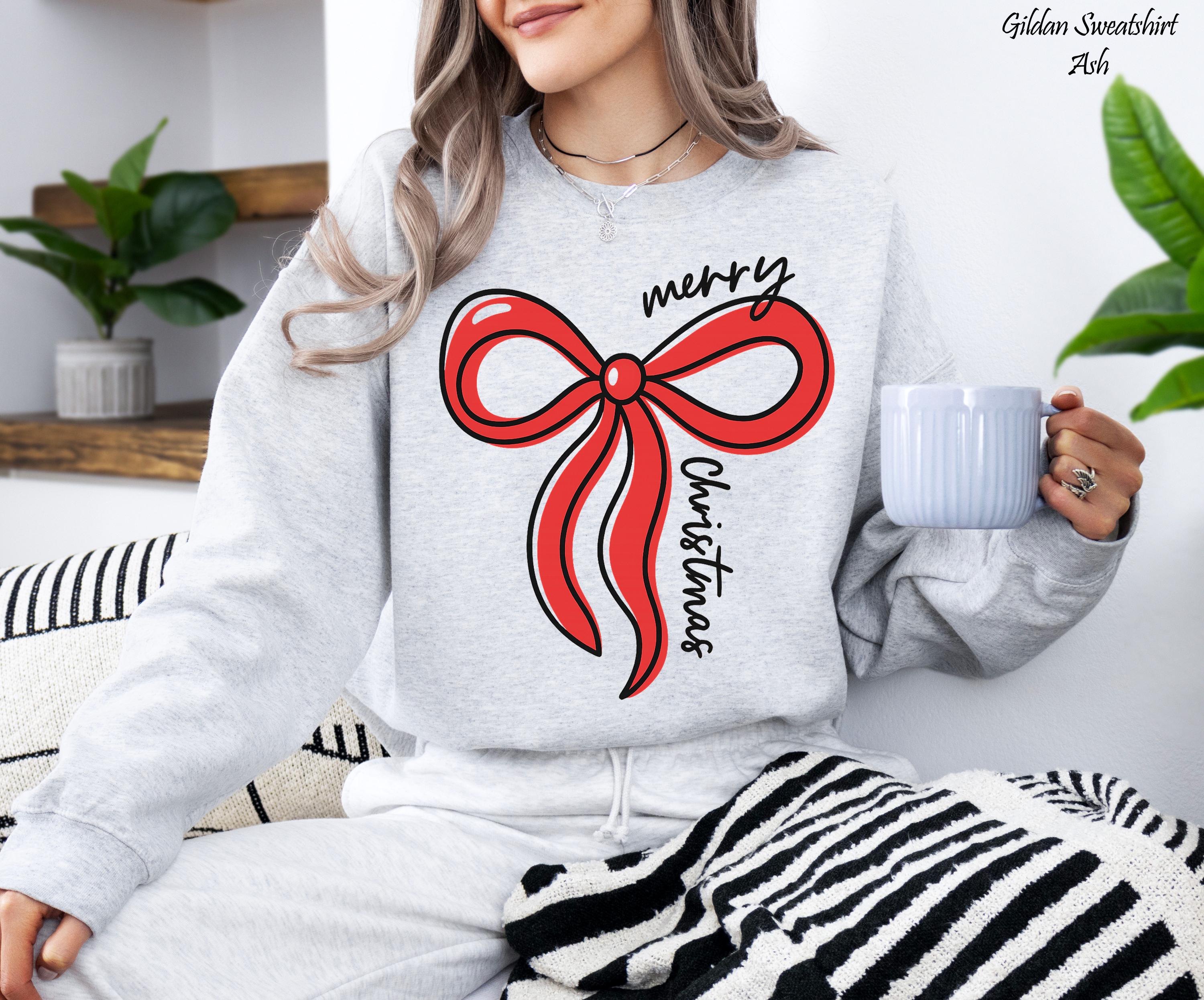 Red Bow Coquette Christmas Sweater,Retro Holiday Crewneck,Trendy Merry Christmas Sweater,Coquette Bow Sweatshirt,Cute Festive Winter Sweat